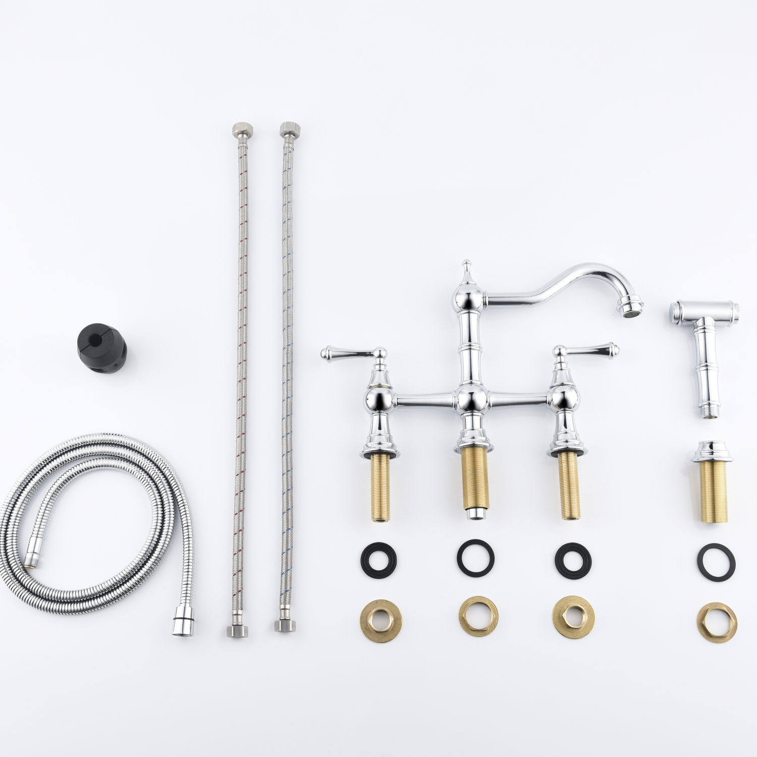 DremFaryoyo Bridge Dual Handles Kitchen Faucet With Pull-Out Side Spray in