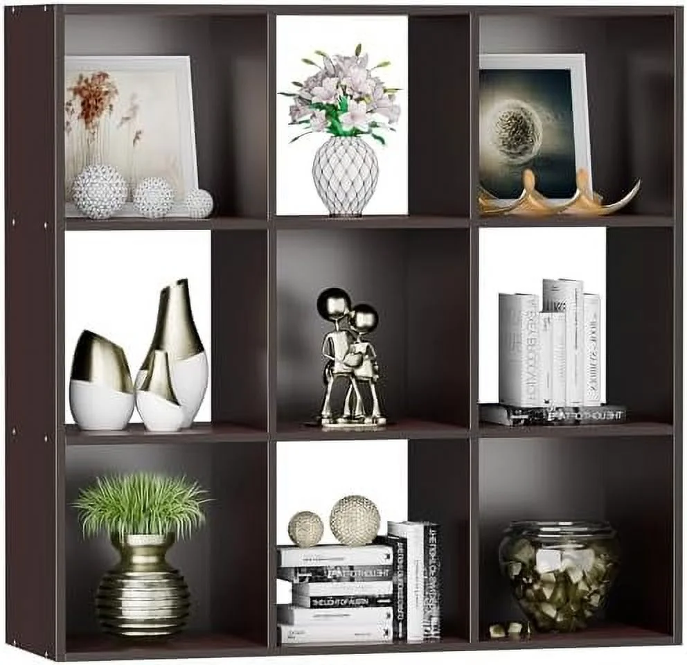 9 Cubes   Organizer  3-Tier Wooden Open Bookshelf Cabinets with Removable Back Panels for Home  Bedroom  Living Room(Natural)