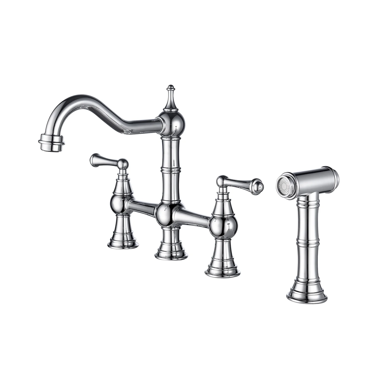 YLtoohoom Bridge Dual Handles Kitchen Faucet With Pull-Out Side Spray in