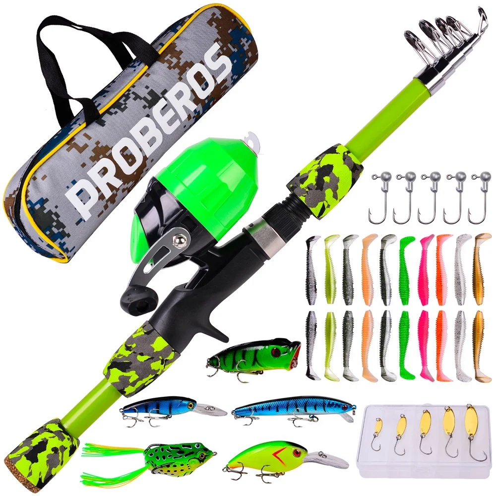 PROBEROS Kids Fishing Pole, Portable Telescopic Fishing Rod and Reel Combo Kit with Spincast Fishing Reel Tackle Box for Girls, Youth