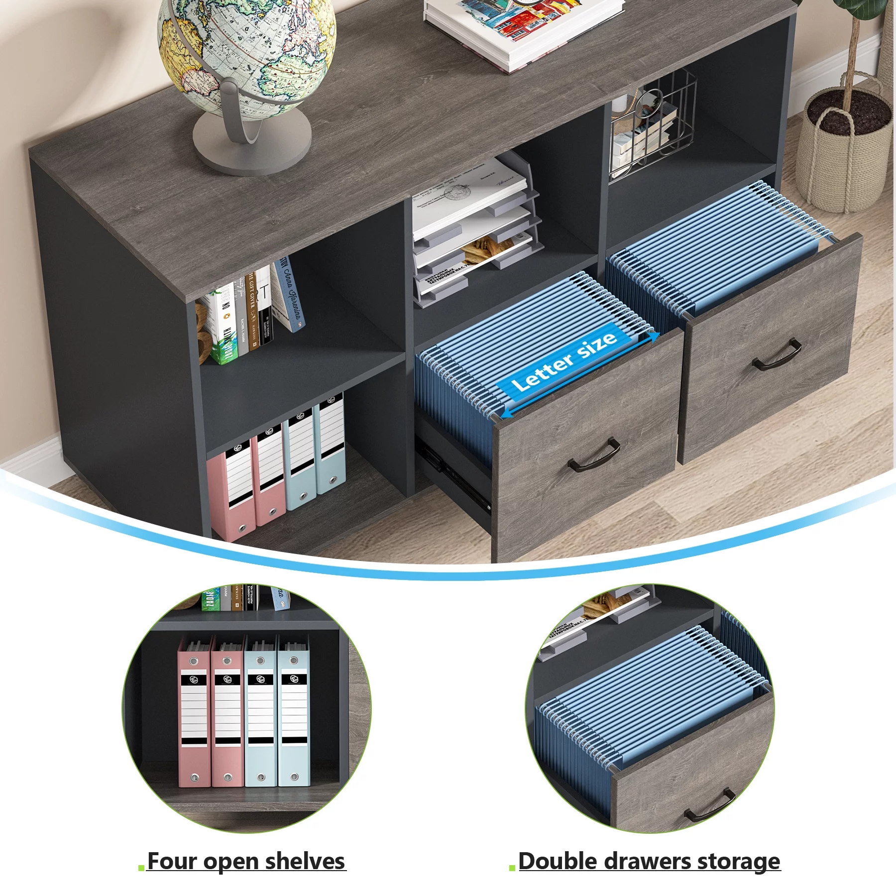 Tribesigns L-Shaped Desk, 55 inch Executive Desk with File Cabinet, Drawers and Shelves