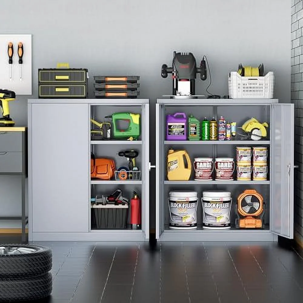 FDSHOIYN Black Metal  Cabinet  72" Locking Steel Cabinets with 2 Door and 4 Adjustable Shelves  Tall Metal Cabinet for Home Office  Garage  Warehouse