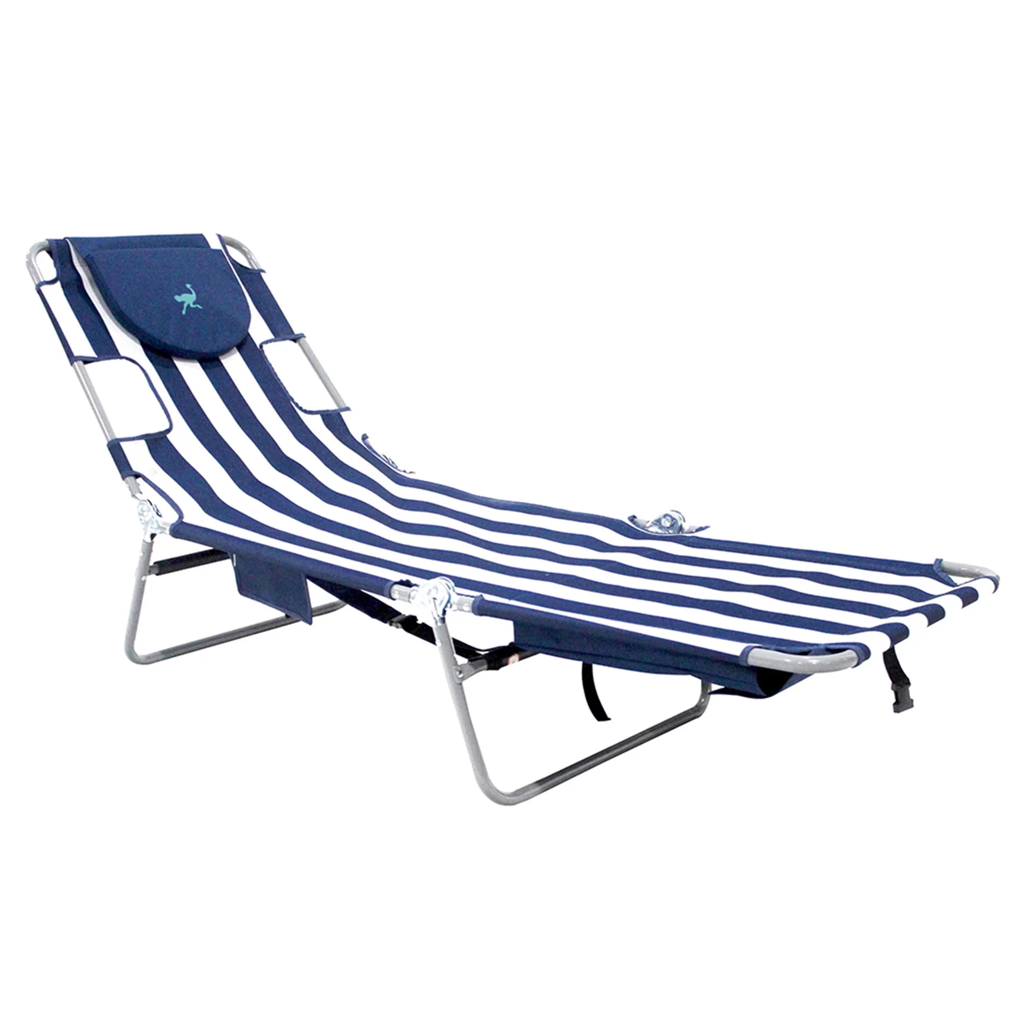 Ostrich Backpack Chaise Beach Chair and On-Your-Back Chair, Striped Blue