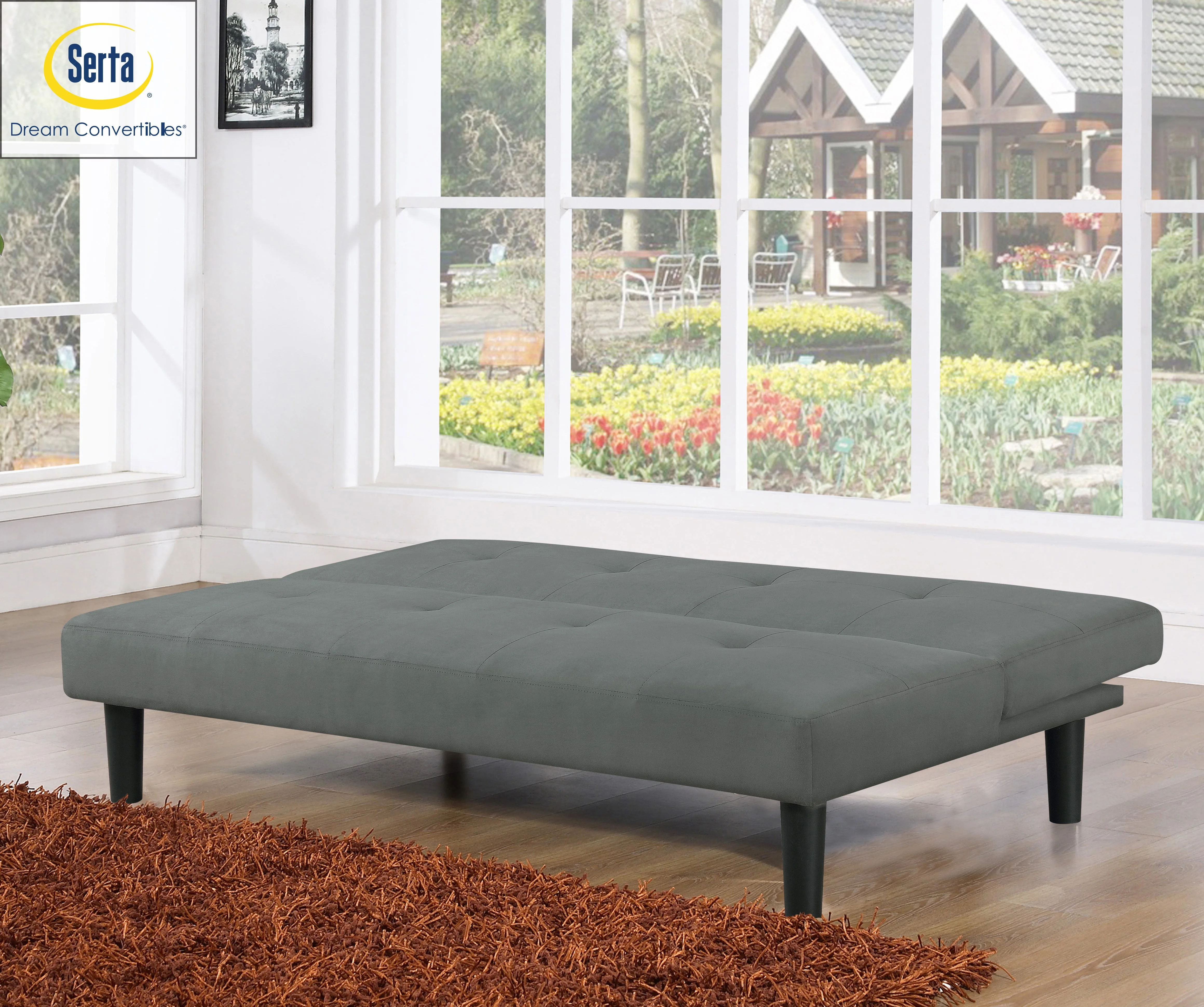 Serta Easton Casual Convertible Futon in Microfiber, Dark Grey 337281806