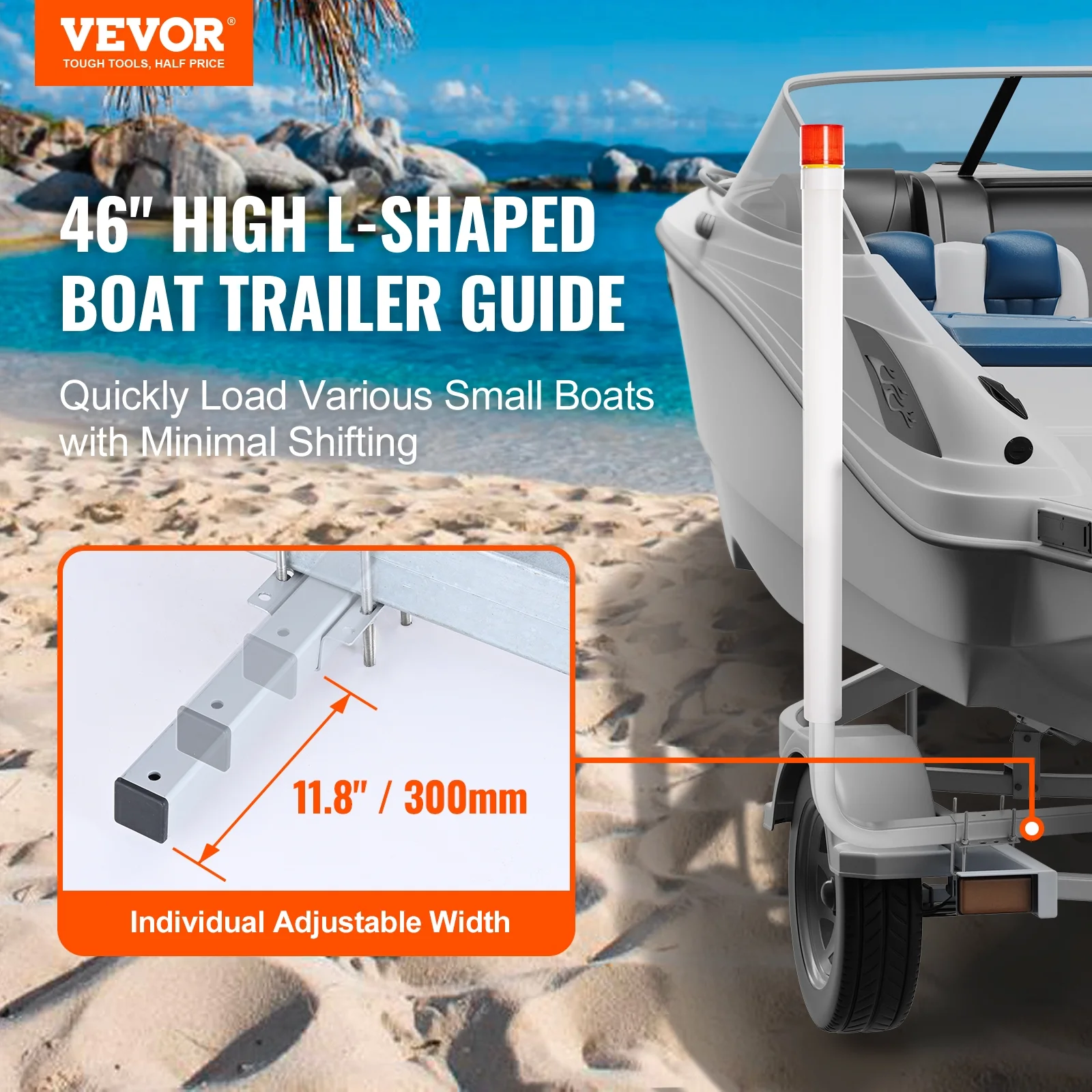 SKYSHALO Boat Trailer Guide 46” Galvanized with PVC Poles & LED Lamp for Sailboat