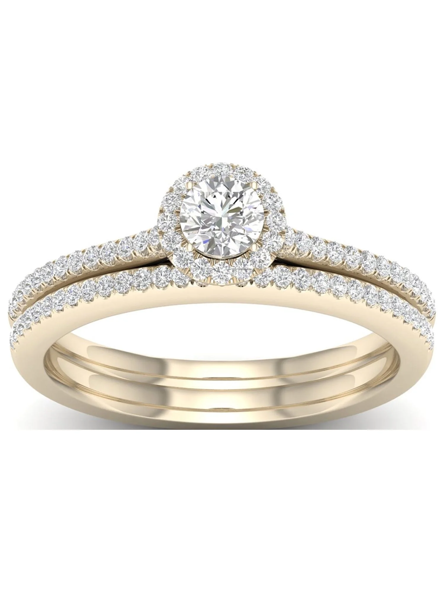 3/8Ct TDW Diamond 10k Yellow Gold Center Stone Halo Engagement Ring Set (I-J, I2)