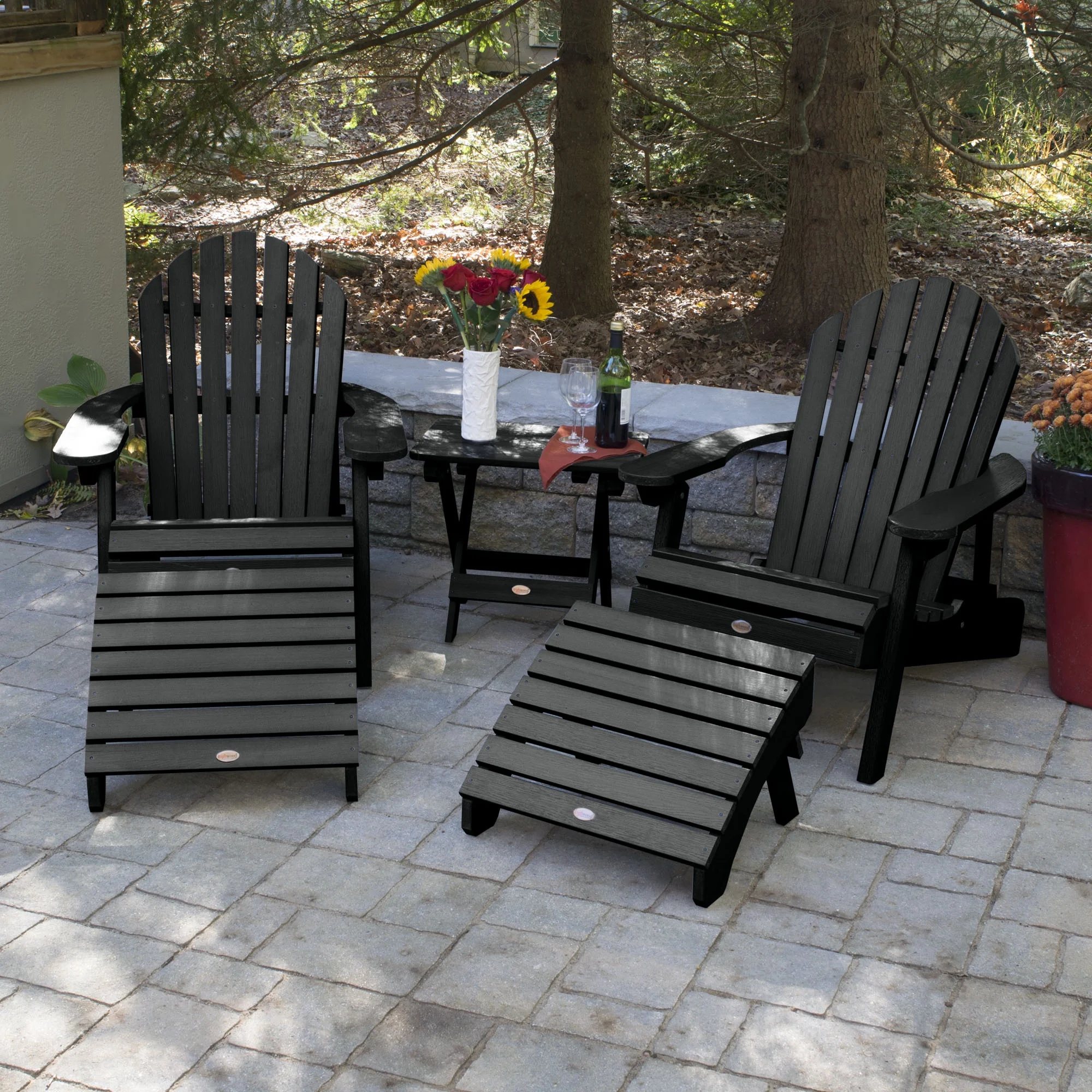 Highwood 5pc Hamilton Folding & Reclining Adirondack Set with 2 Folding Ottoman & 1 Folding Adirondack Side Table