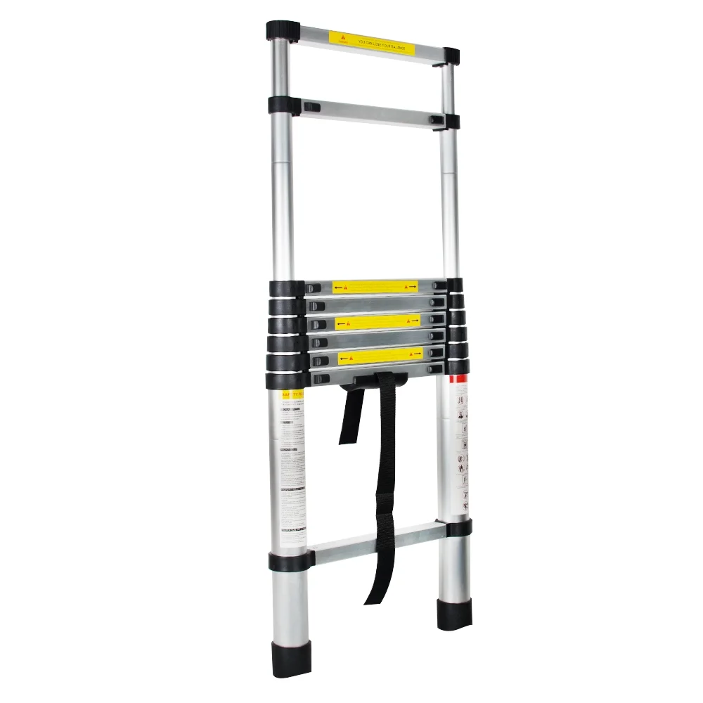 8.5FT Telescopic Ladder Extension Aluminum Ladder Folding Multi Purpose One-Button Retraction Non-Slip Ladder Load 330lbs