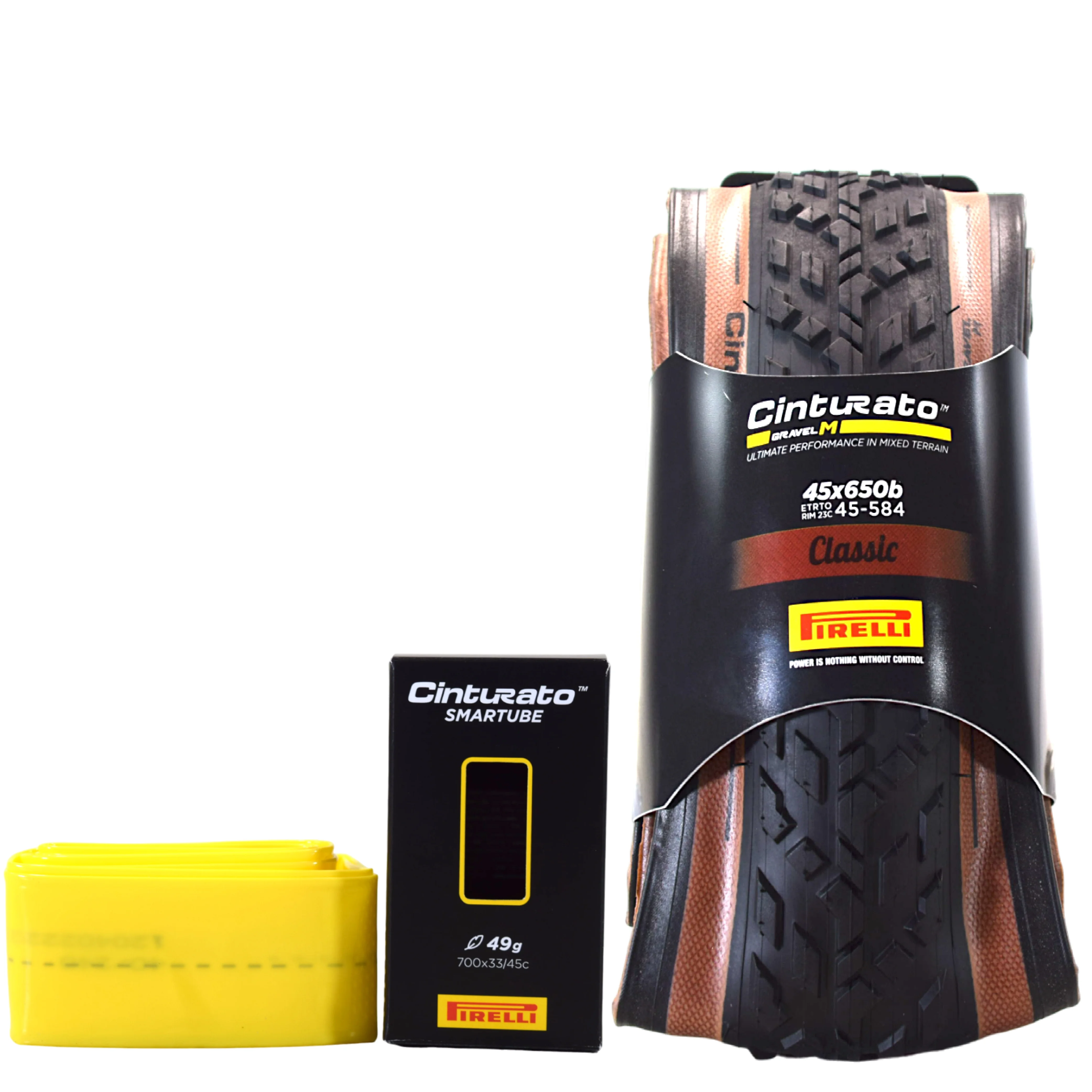 Pirelli Cinturato GRAVEL M Classic 45-584 (650x45c) Gravel Bicycle Tire + SmarTUBE 33/45-622 Presta 60mm - 1 Pack