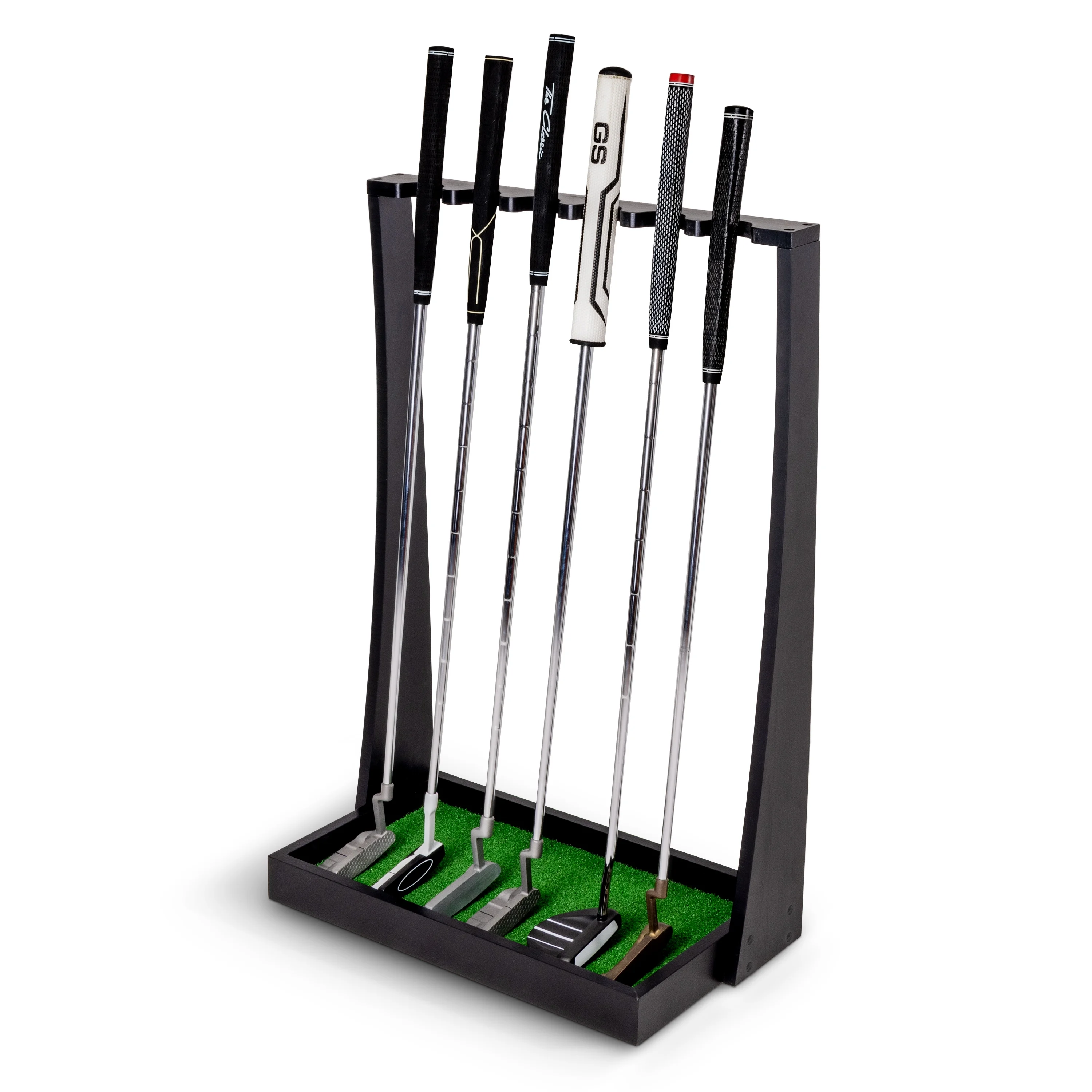 GoSports Premium Wooden Golf Putter Stand - Indoor Display Rack - Holds 6 Clubs - Black