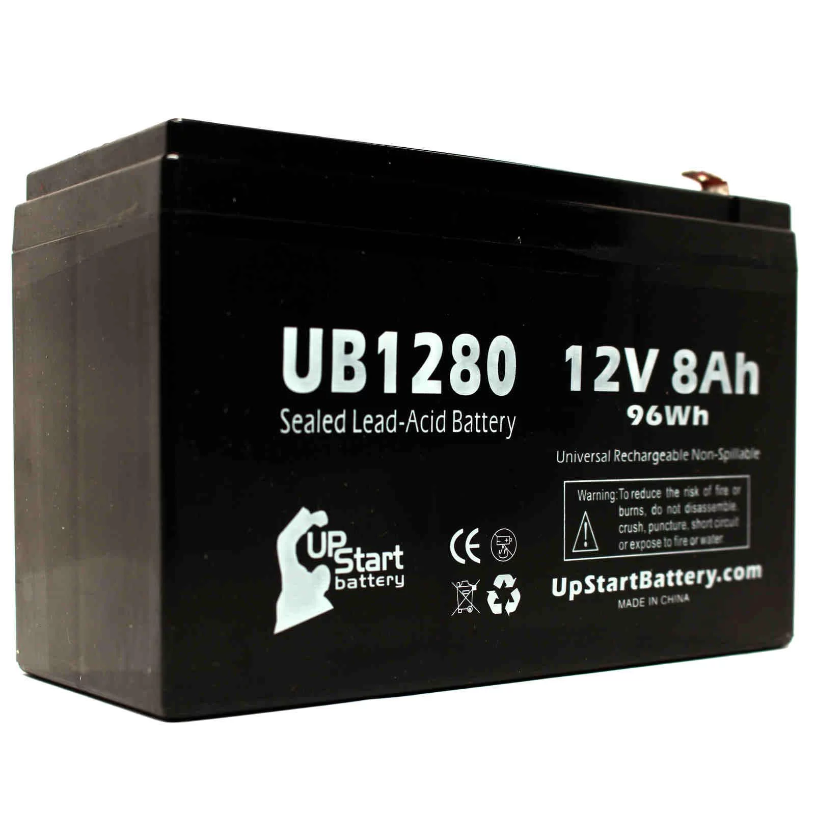 2x Pack - Compatible Alton Tol 5A000285000 Battery - Replacement UB1280 Universal Sealed Lead Acid Battery (12V, 8Ah, 8000mAh, F1 Terminal, AGM, SLA) - Includes 4 F1 to F2 Terminal Adapters