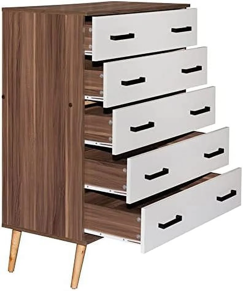 HVSDIMO Eli Mid-Century Modern 5 Drawer Chest Dark Gray & Oak