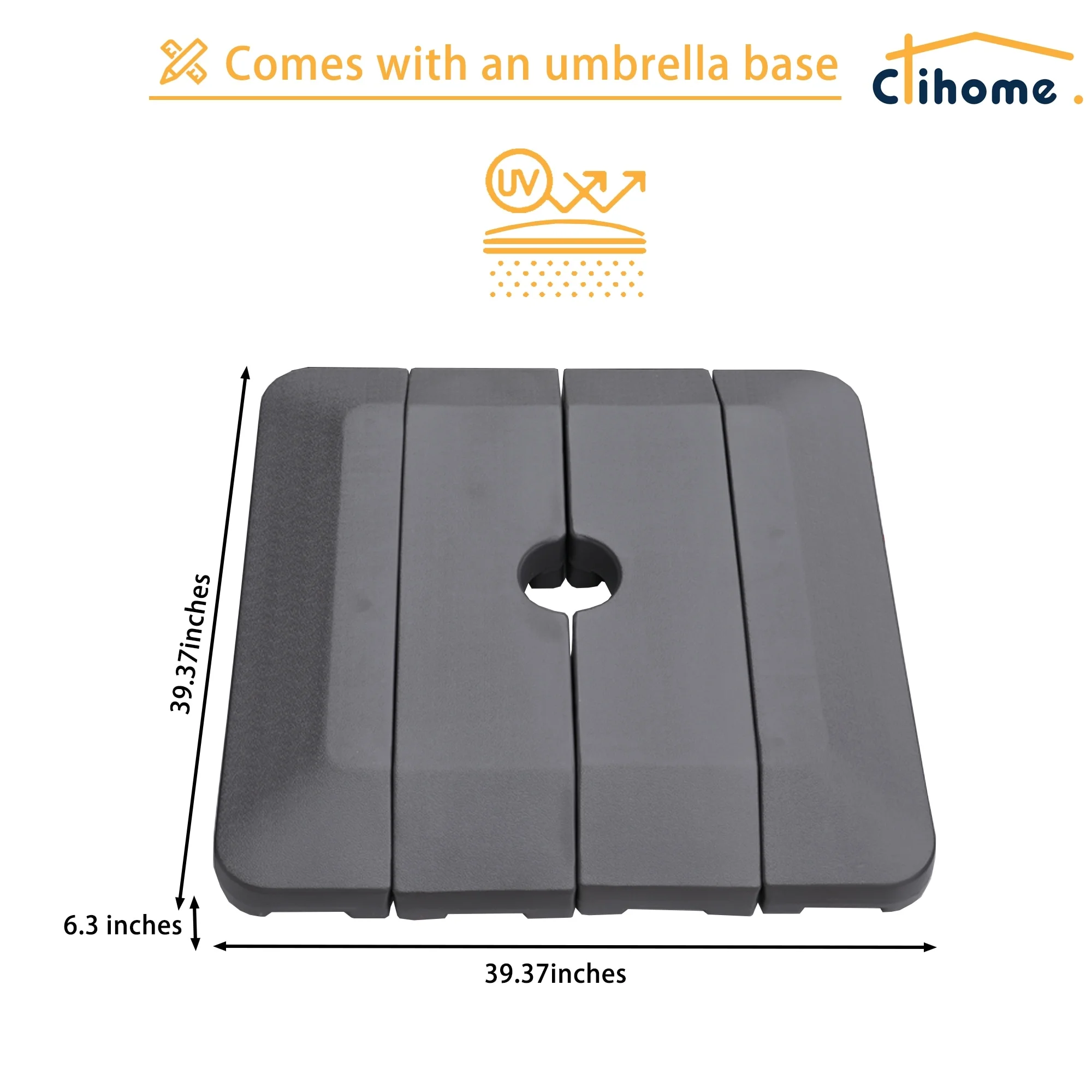 Clihome  11Ft Patio Cantilever Hanging Aluminum Umbrella with Base Grey