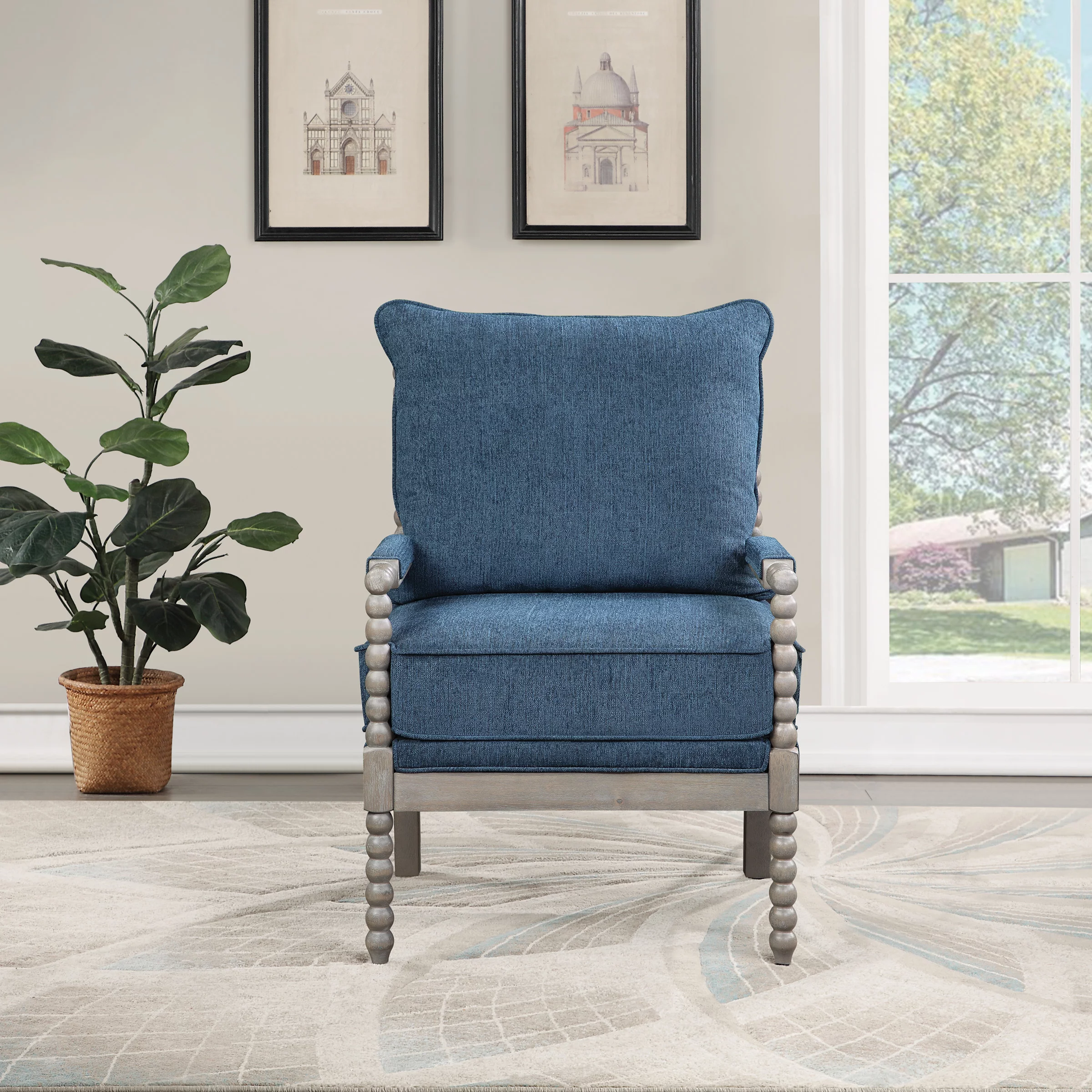 OSP Home Furnishings Abbott Chair in Azure Fabric with Brushed Grey Base K/D