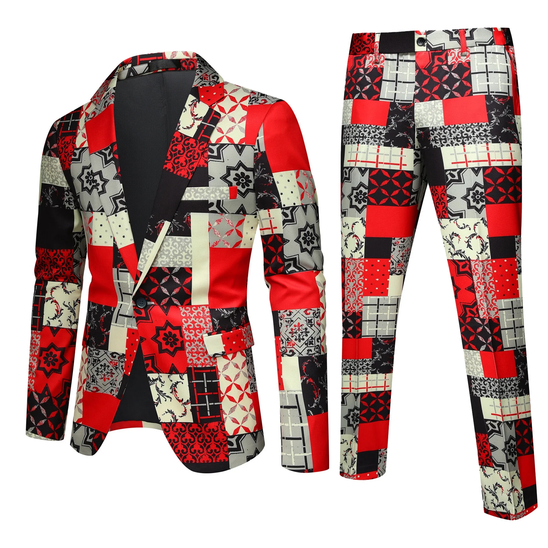 Cloudstyle Men's Color-blocked Flat Lapel Single-breasted Suit Two-piece Set