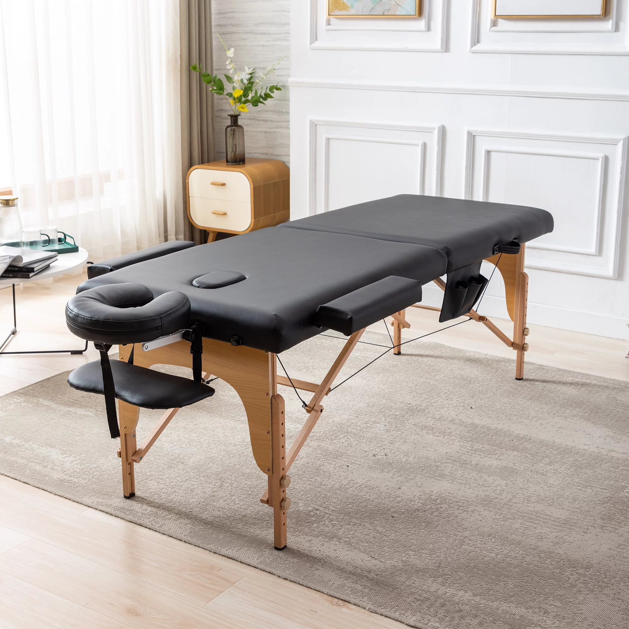 CoSoTower Memory Foam Portable Massage Table , 2 Section Wooden 28 Inch Wide Adjustable Folding Massage Table, Pu Leather Spa Bed