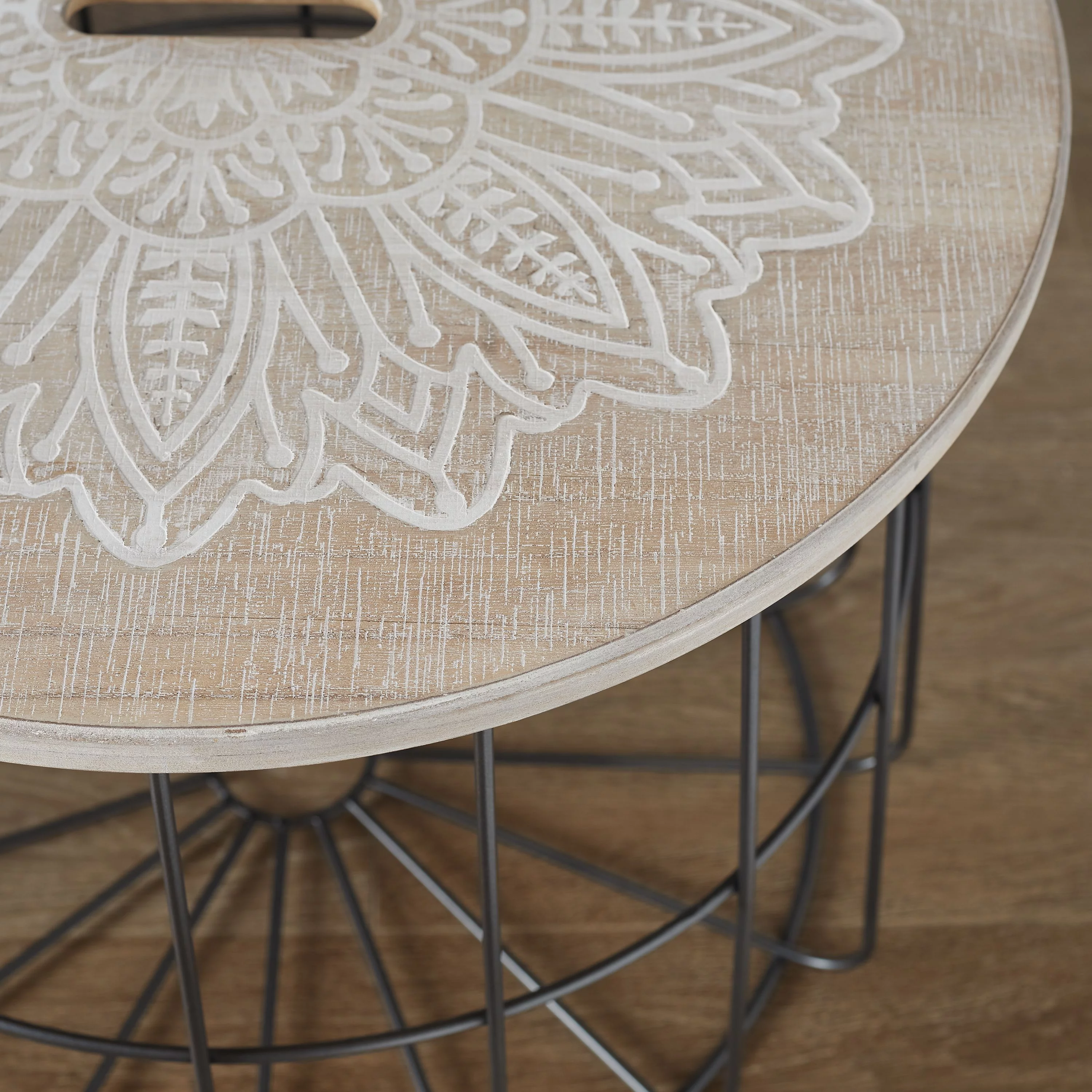 Linon Shae Medallion Nesting Basket Tables