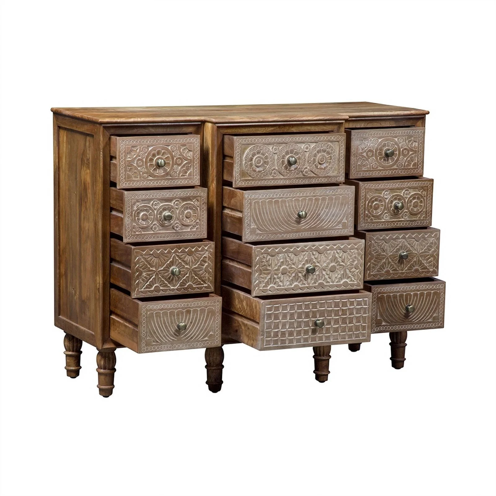 Pemberly Row Traditional 12-Drawer Engineered Wood Accent Cabinet in Brown