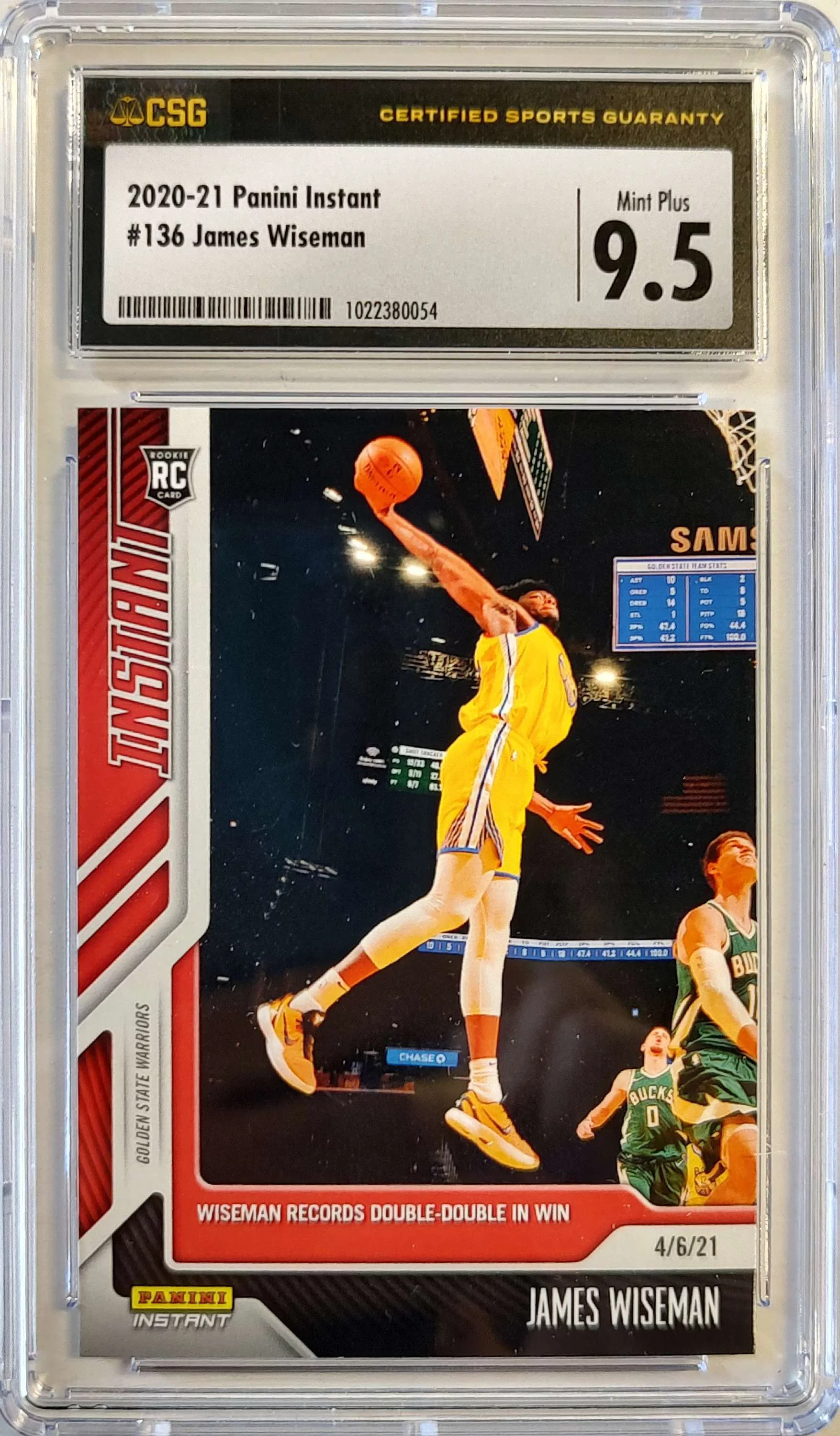 NBA 2020-21 Panini Instant James Wiseman 1 of 351 Trading Card #136 (Rookie) (CSG 9.5)