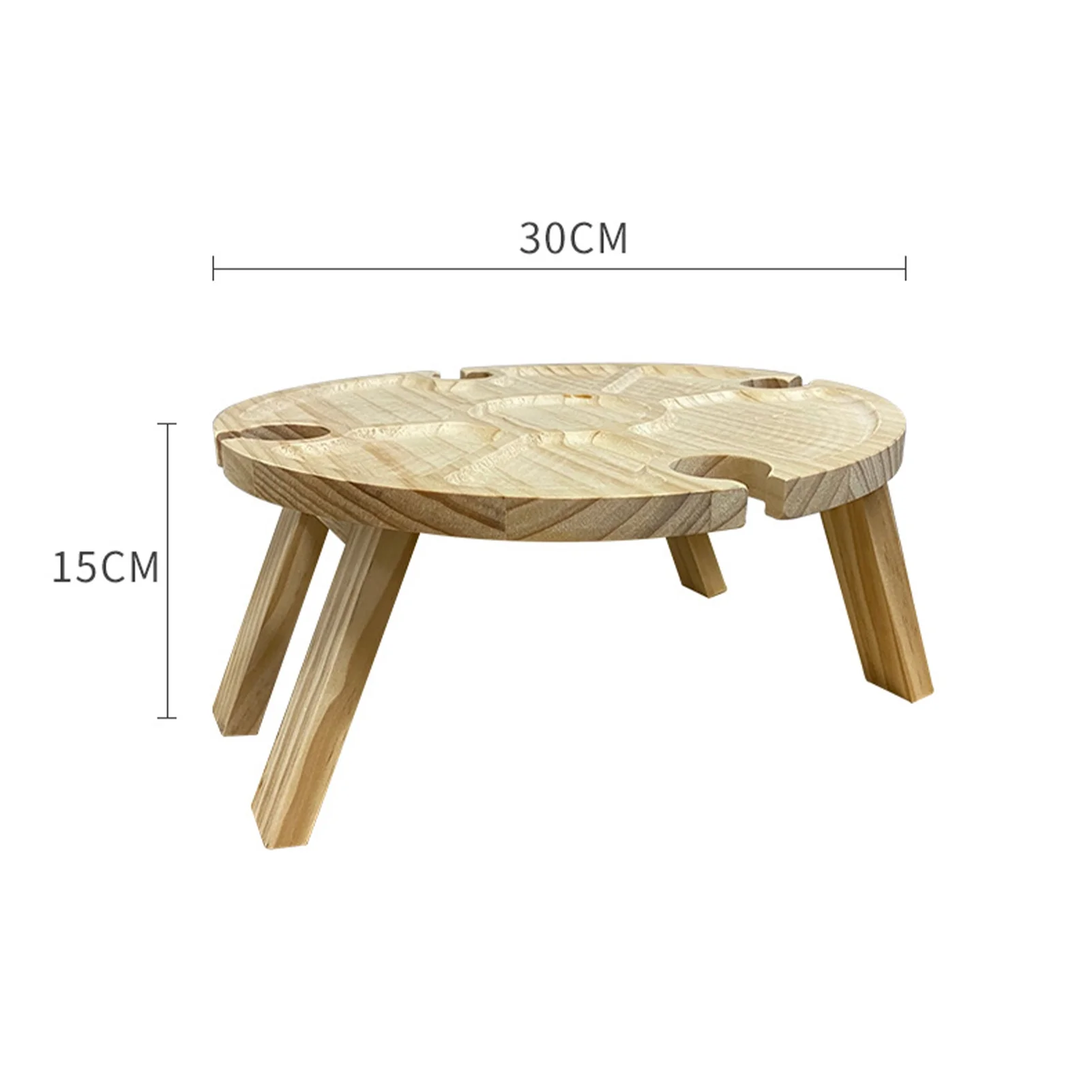 Taicanon Wooden Outdoor Folding Picnic Table With Glass Holder Round Foldable Desk Wine Glass Rack Collapsible Table For Garden Party(brown)