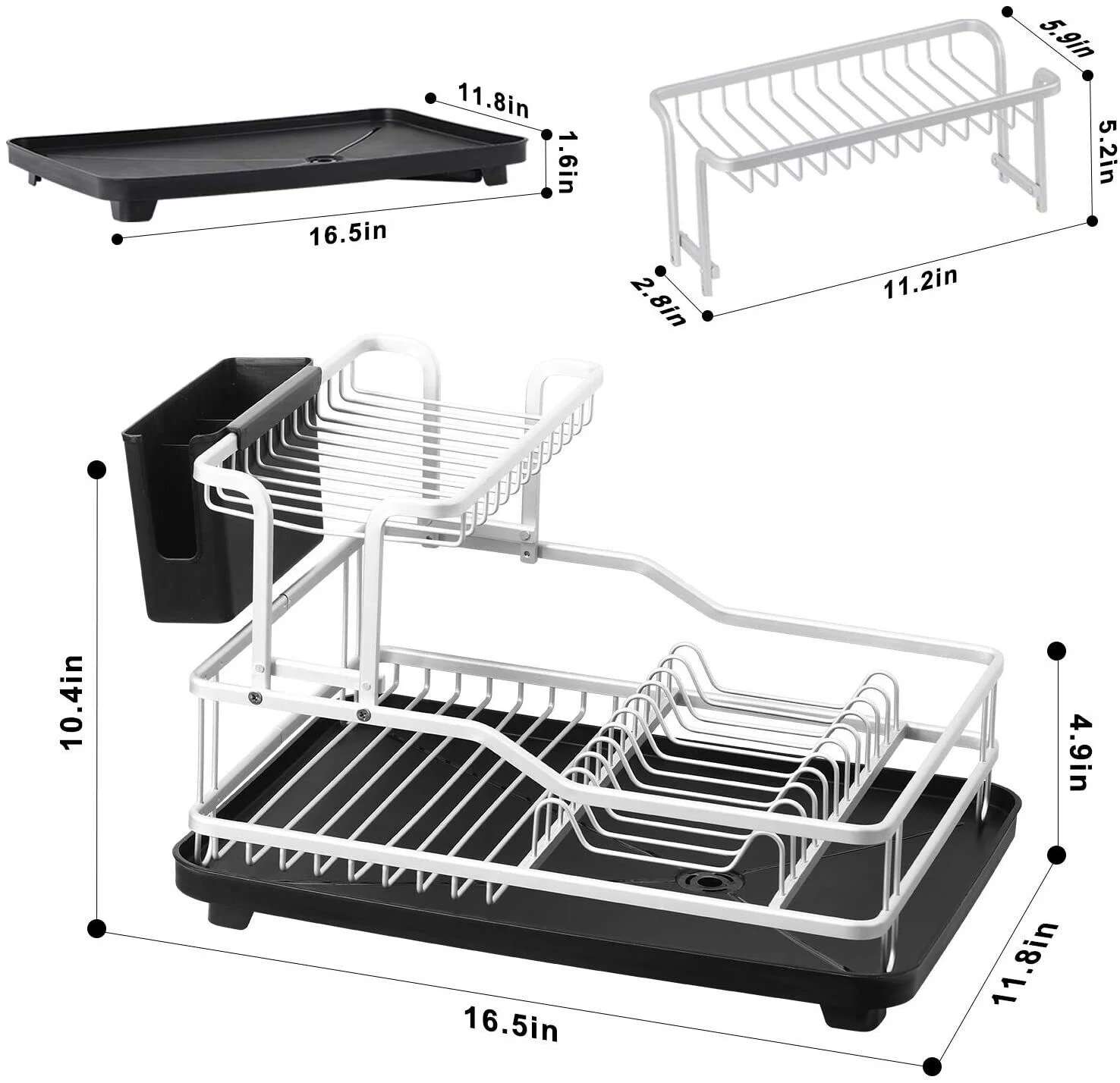 2Tier Aluminum Kitchen Steel Over Sink Dish Drying Rack w/Cutlery Holder Drainer