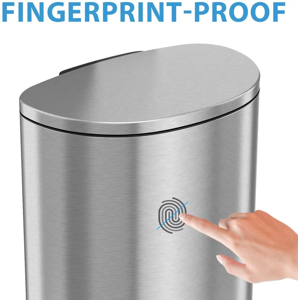 iTouchless SoftStep 13.2 Gallon Step Trash Can with Odor Control System Stainless Steel, Semi-Round, 50 Liter Garbage Bin for Kitchen, Office, Home-Silent and Gentle Open/Close, Space Saving Brushed Stainless Steel Semi-round, Step 13 Gal