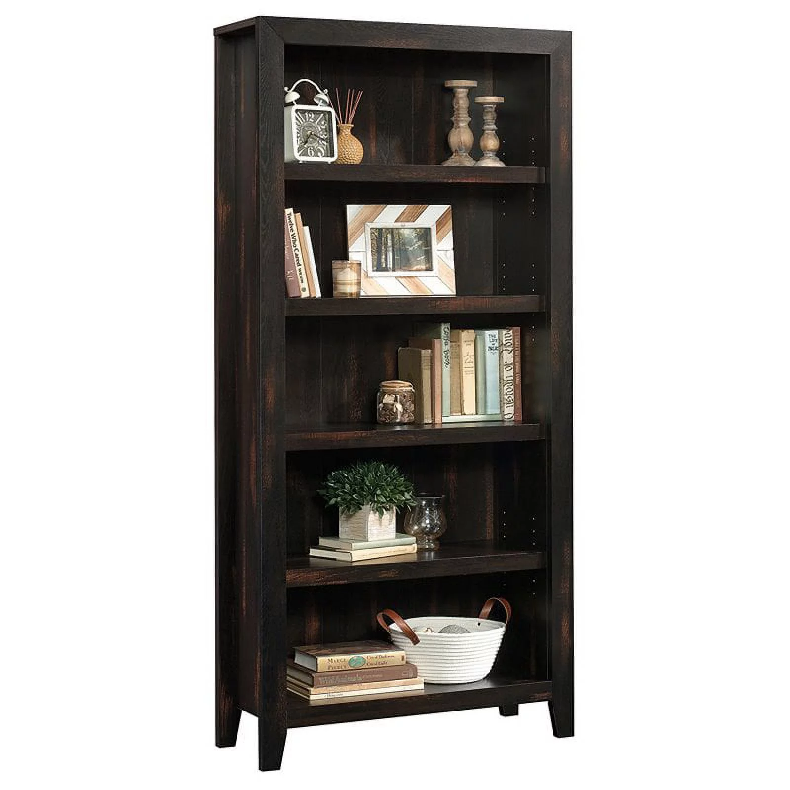 Pemberly Row Engineered Wood 5-Shelf Bookcase in Char Pine