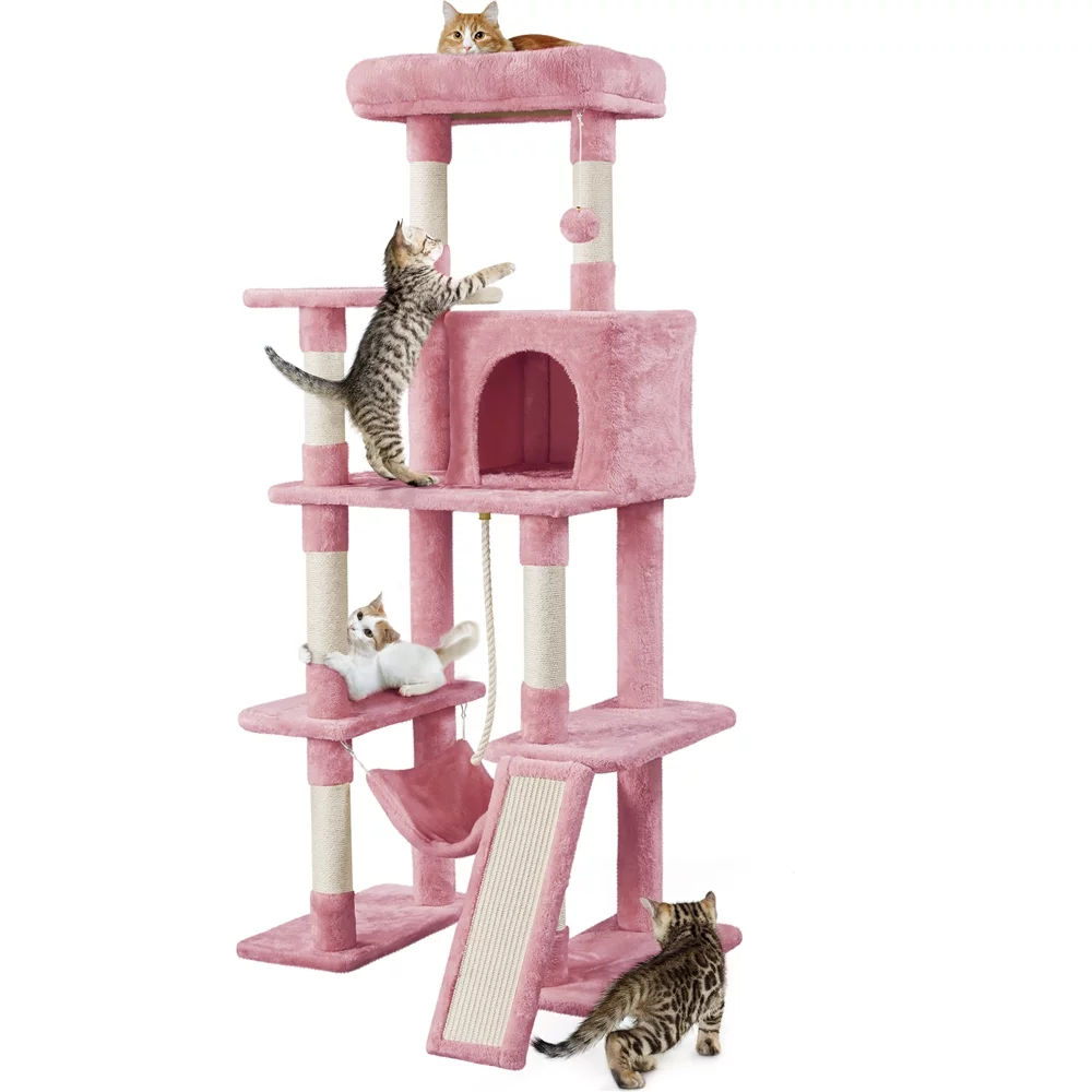 Easyfashion Multilevel 63inch Cat Tree Tower for Kitchens, Pink