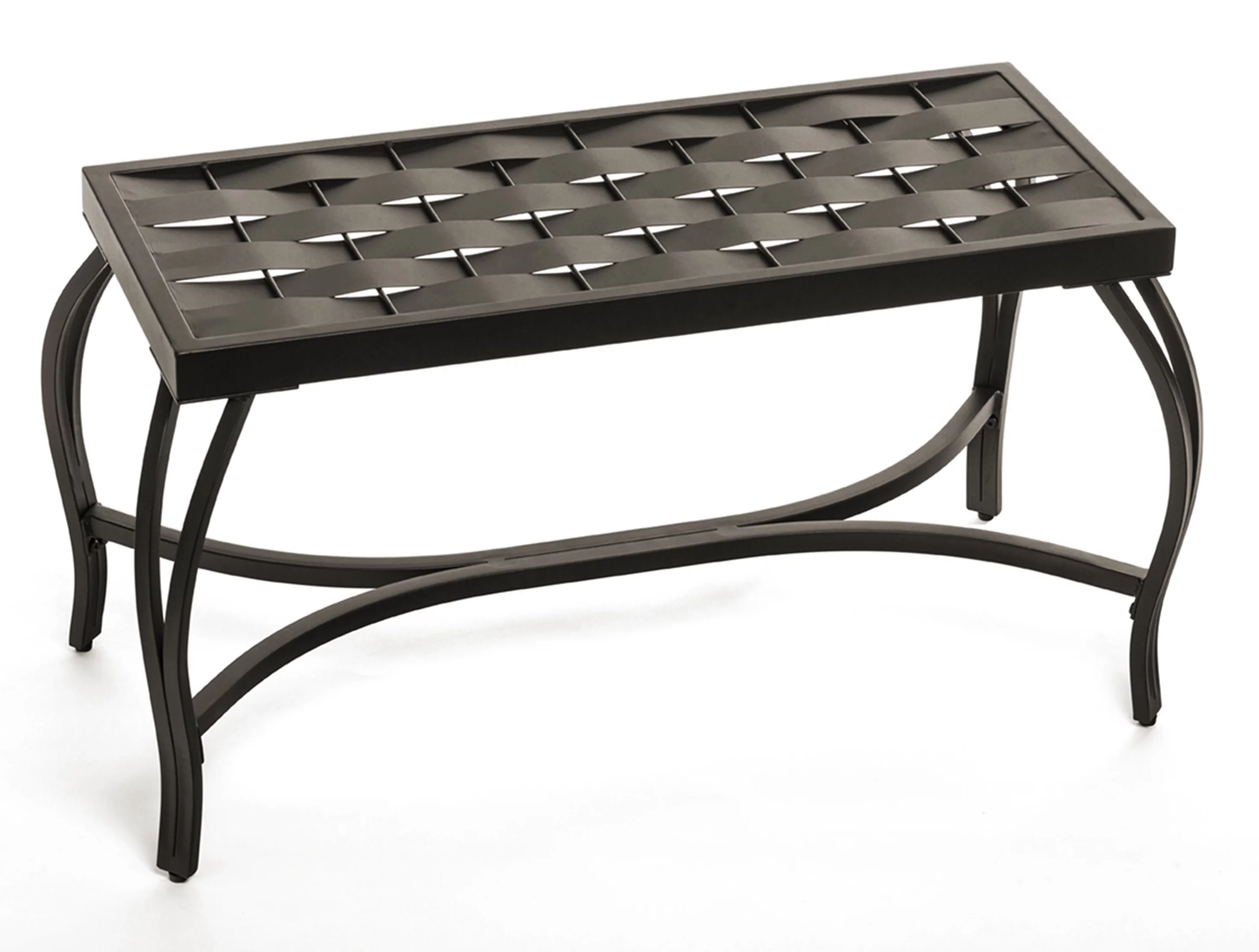 Mango Steam Free Standing Patio Garden Weave Bench, Metal Bronzed Black