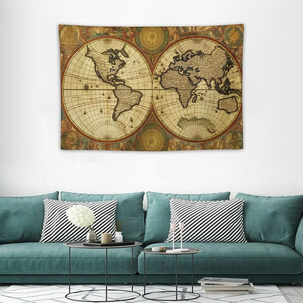 CANFLASHION Map Tapestry for Kids Student, Countries and Major Cities World Map Tapestry Educational Tapestry, Vintage Asia Europe South City Topography America Africa Japan Wall Tapestries