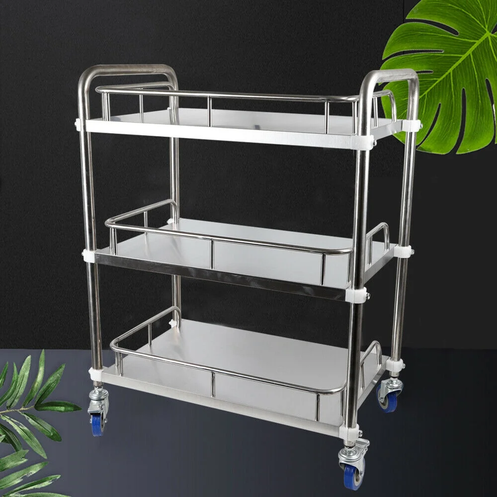 3-Tier Stainless Steel Lab Cart, Mobile Rolling Lab Utility Cart, Serving Cart 26x15.4x 33.5