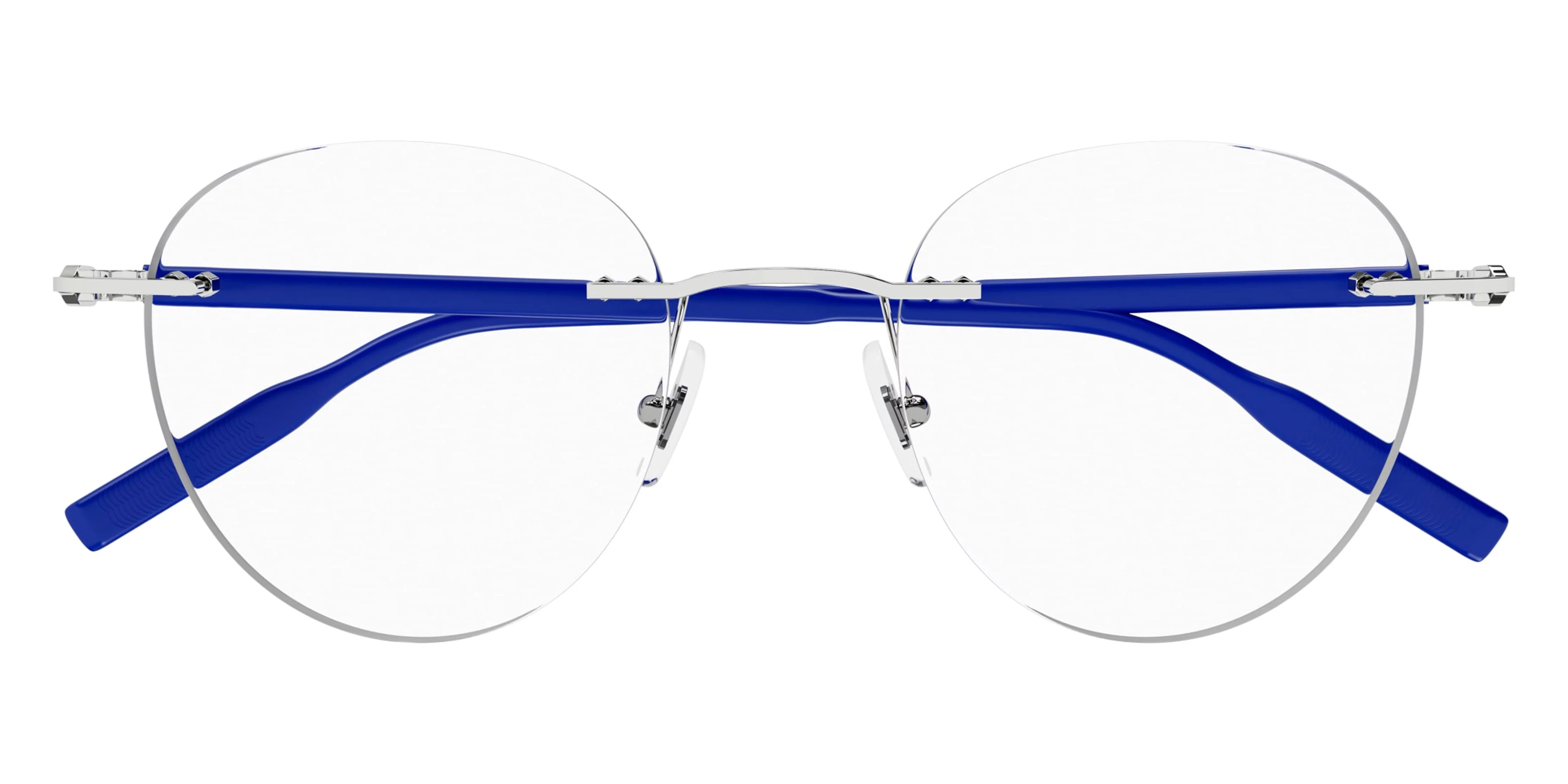 Mont Blanc MB0224O 003 Eyeglasses Men's Silver/Blue Rimless Round Shape 49mm