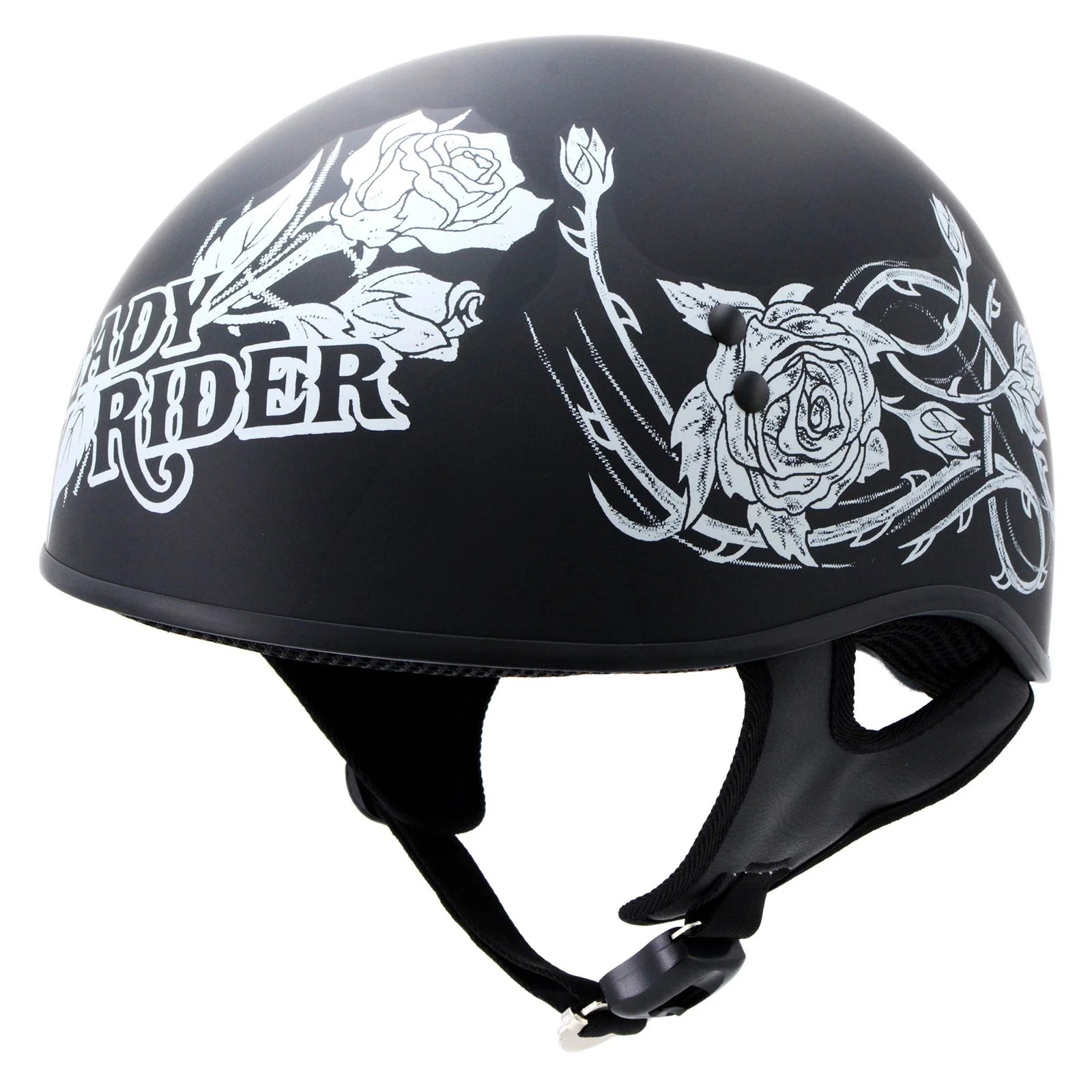Hot Leathers HLD1021 'Lady Rider' Flat Black Motorcycle DOT Approved Skull Cap Half Biker Helmet X-Small