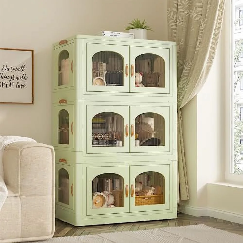 SQWDEC 75 GAL Stackable  Bins with Lids for Closet Organizers Collapsible  Bins with Door and Wheels Trunk Car Folding  Containers Box for Bedroom Kitchen Office Toy Plastic 3PC