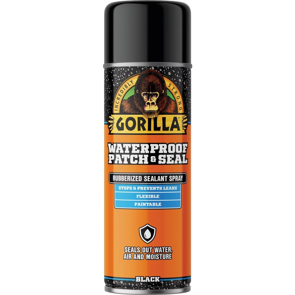 Gorilla Waterproof Patch & Seal Rubberized Sealant Spray, Black, 16oz (Pack of 1)