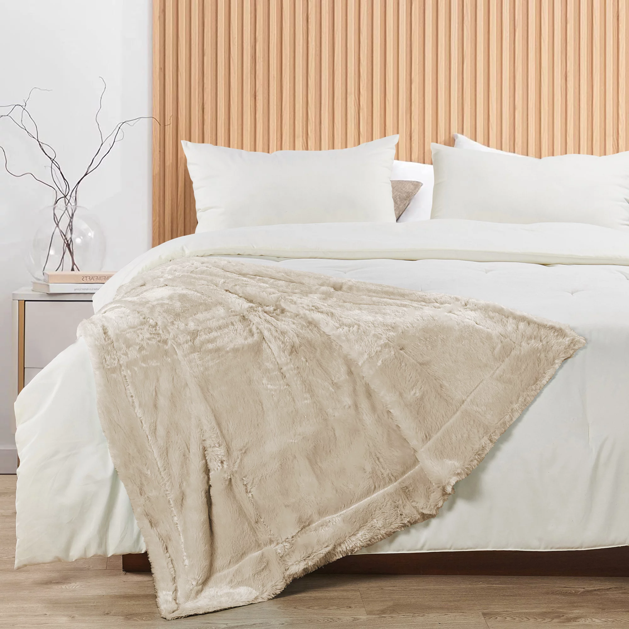 Home Soft Things Serengeti Double Sided Faux Fur Throw - Oatmeal - 70