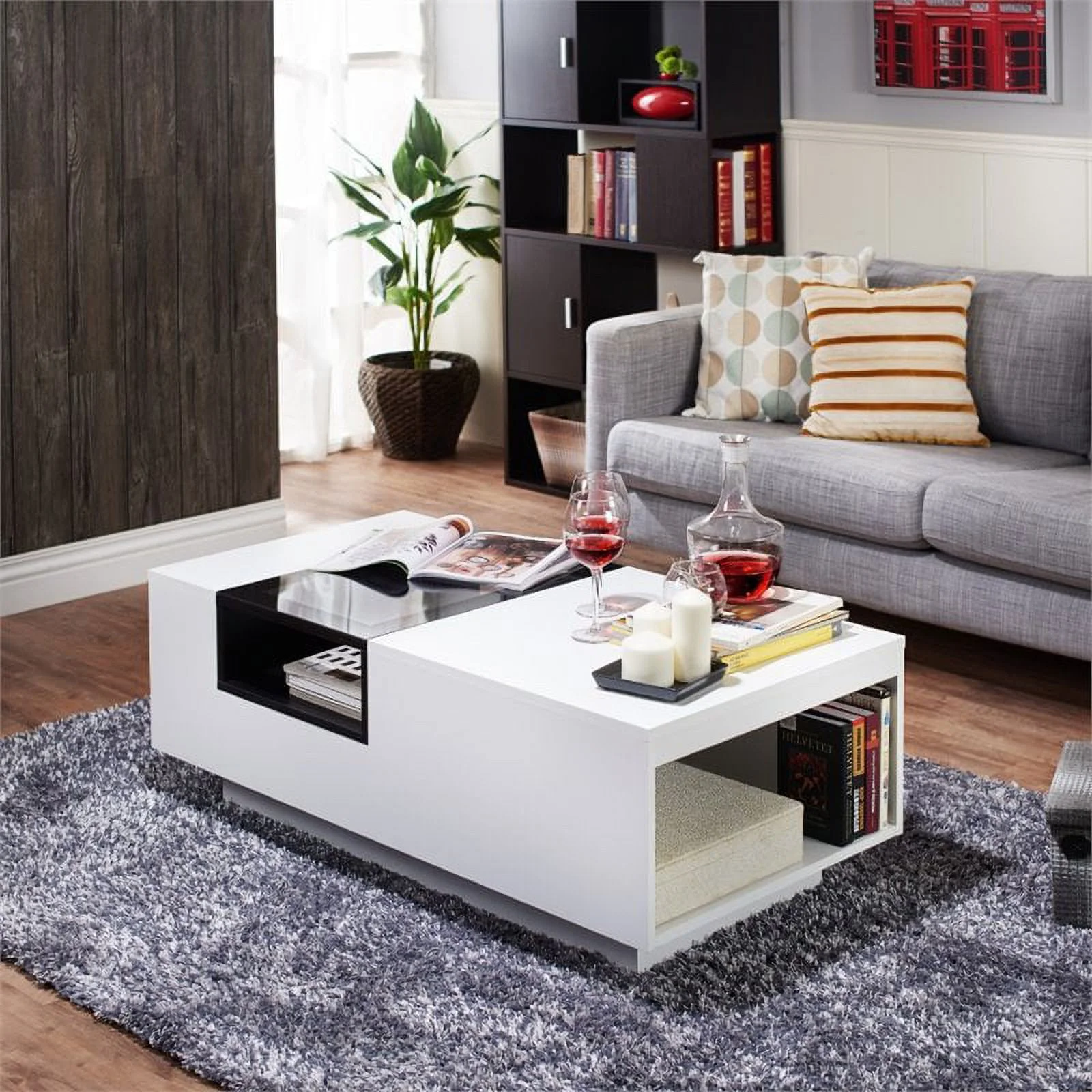 Furniture of America Sydney Modern Wood Storage Coffee Table in White and Black