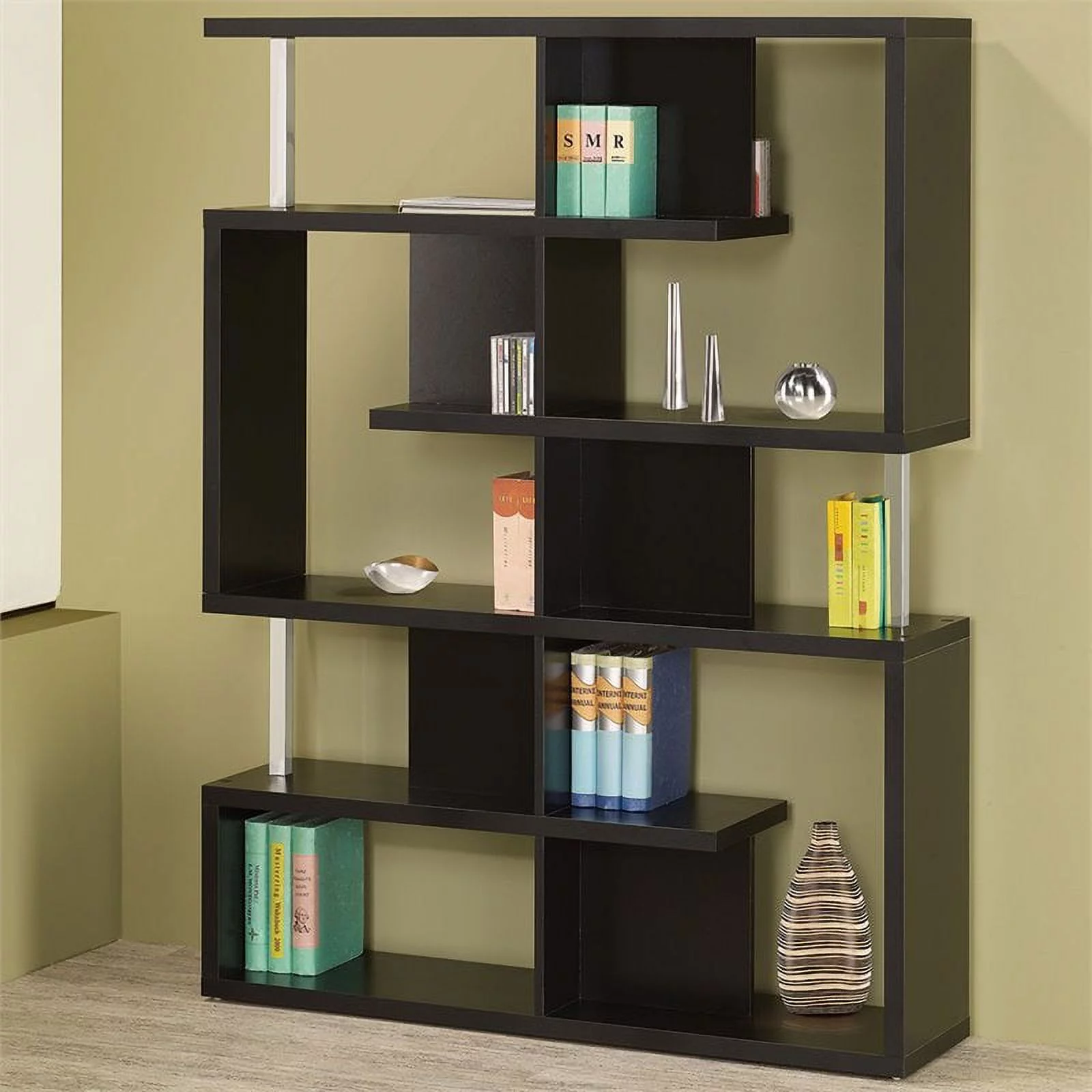 Bowery Hill Contemporary Bookcase in Black and Chrome