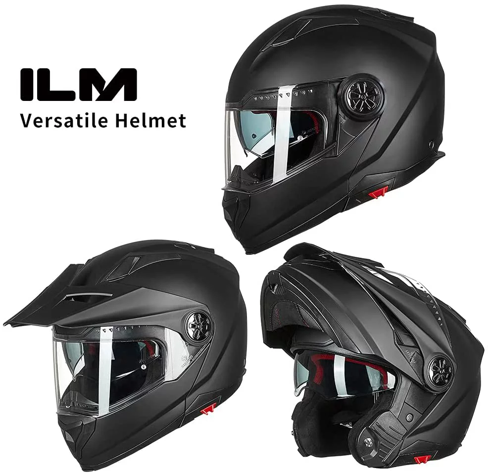 ILM Offroad ATV Helmet Full Face Modular Motorcycle Dirtbike Helmet Anti Fog Pinlock Visor for Men Women DOT (Matte Black, M)