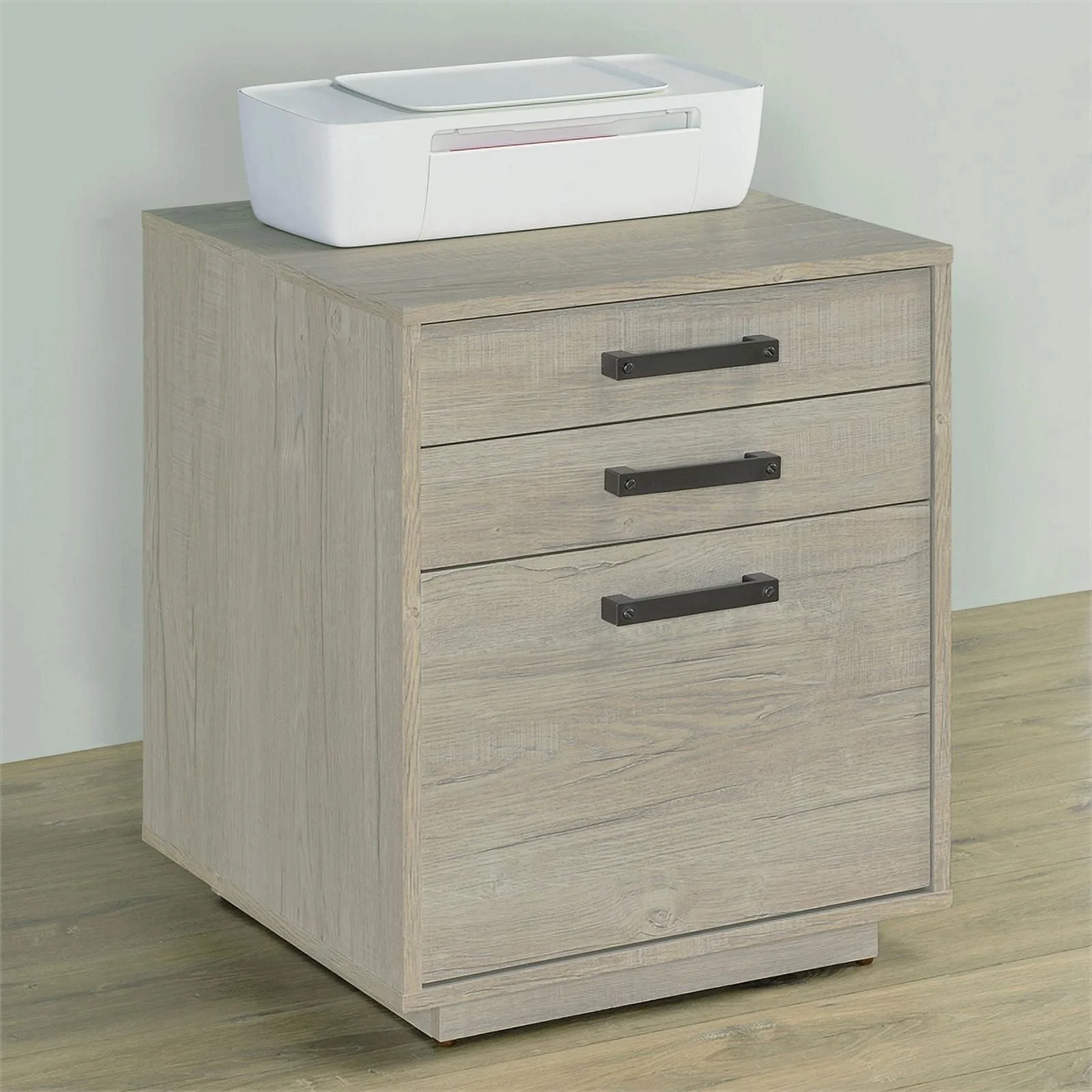 Pemberly Row 3-drawer Modern Wood Square File Cabinet in Whitewashed Gray