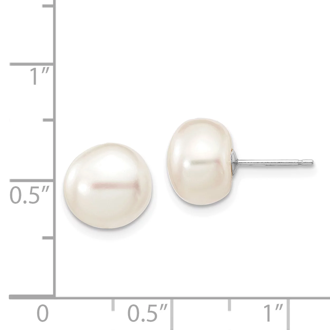 Carat in Karats 14K White Gold White Button Fresh-Water Cultured Pearl Stud Post Earrings (9 to 10mm (range))