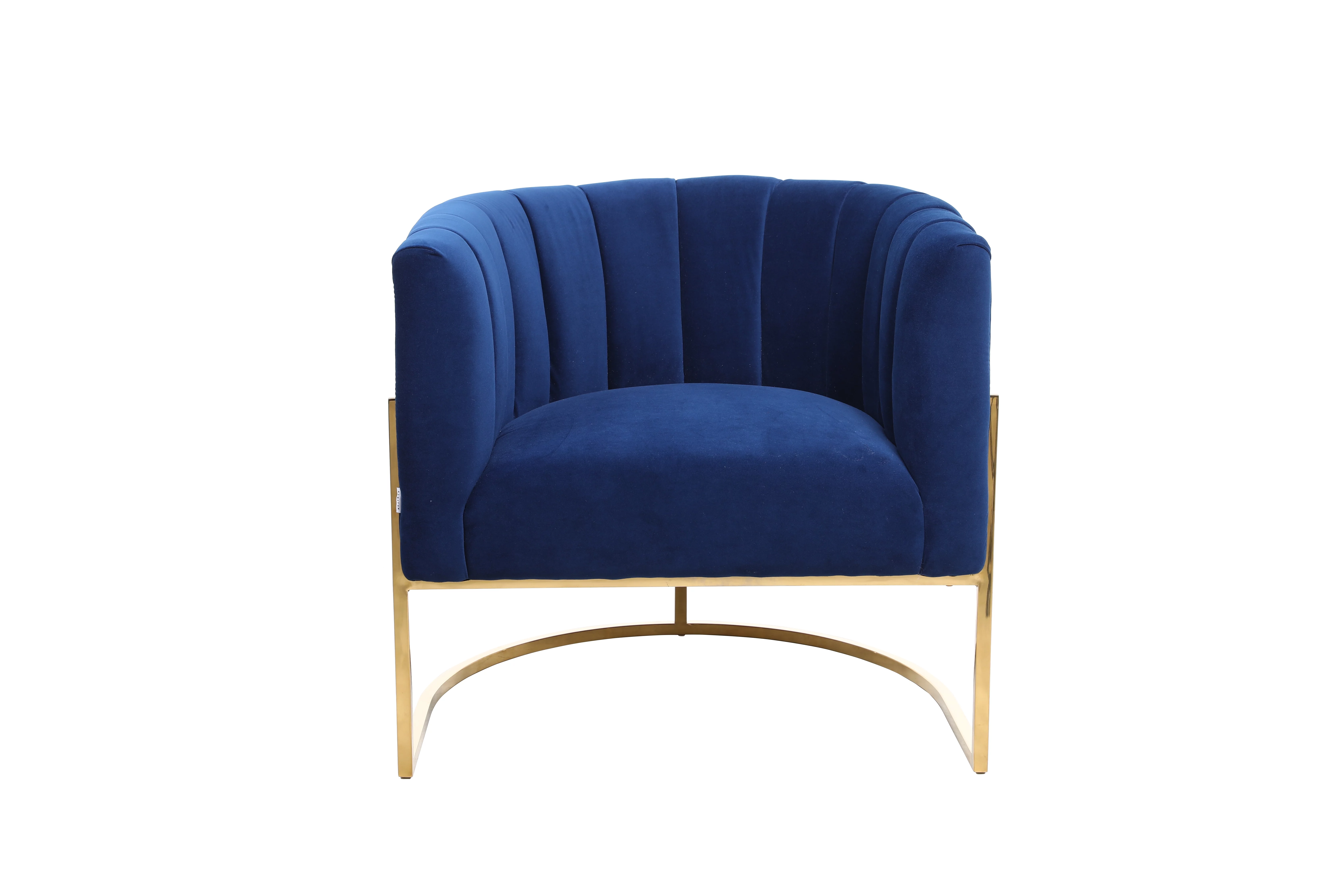 Modern Velvet Upholstered Barrel Chair with U-Shaped Gold Base