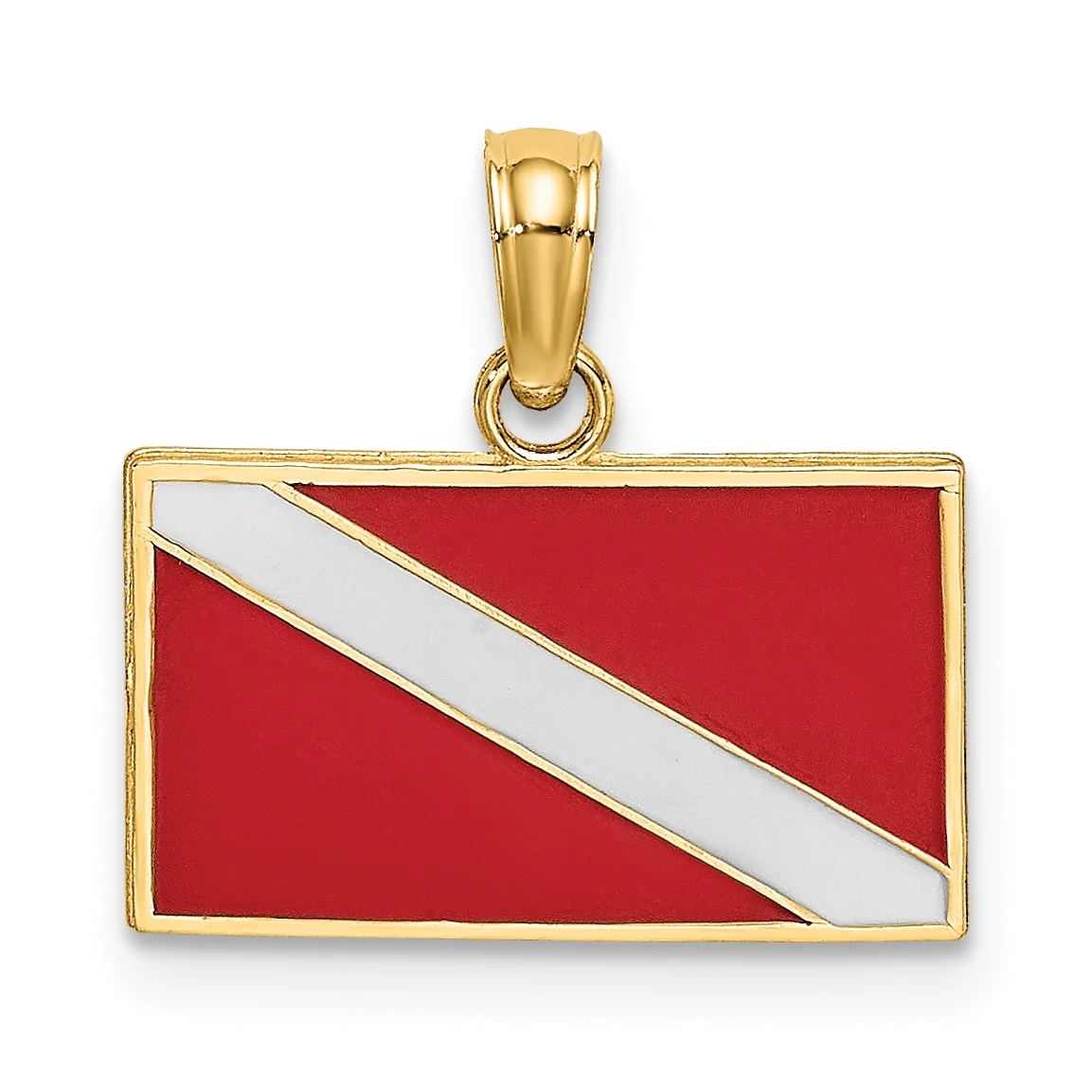 Carat in Karats 14K Yellow Gold Dive Flag With Red & Enamel Pendant Charm (14.7mm x 15.95mm) With 14K Yellow Gold Lightweight Rope Chain Necklace 20''