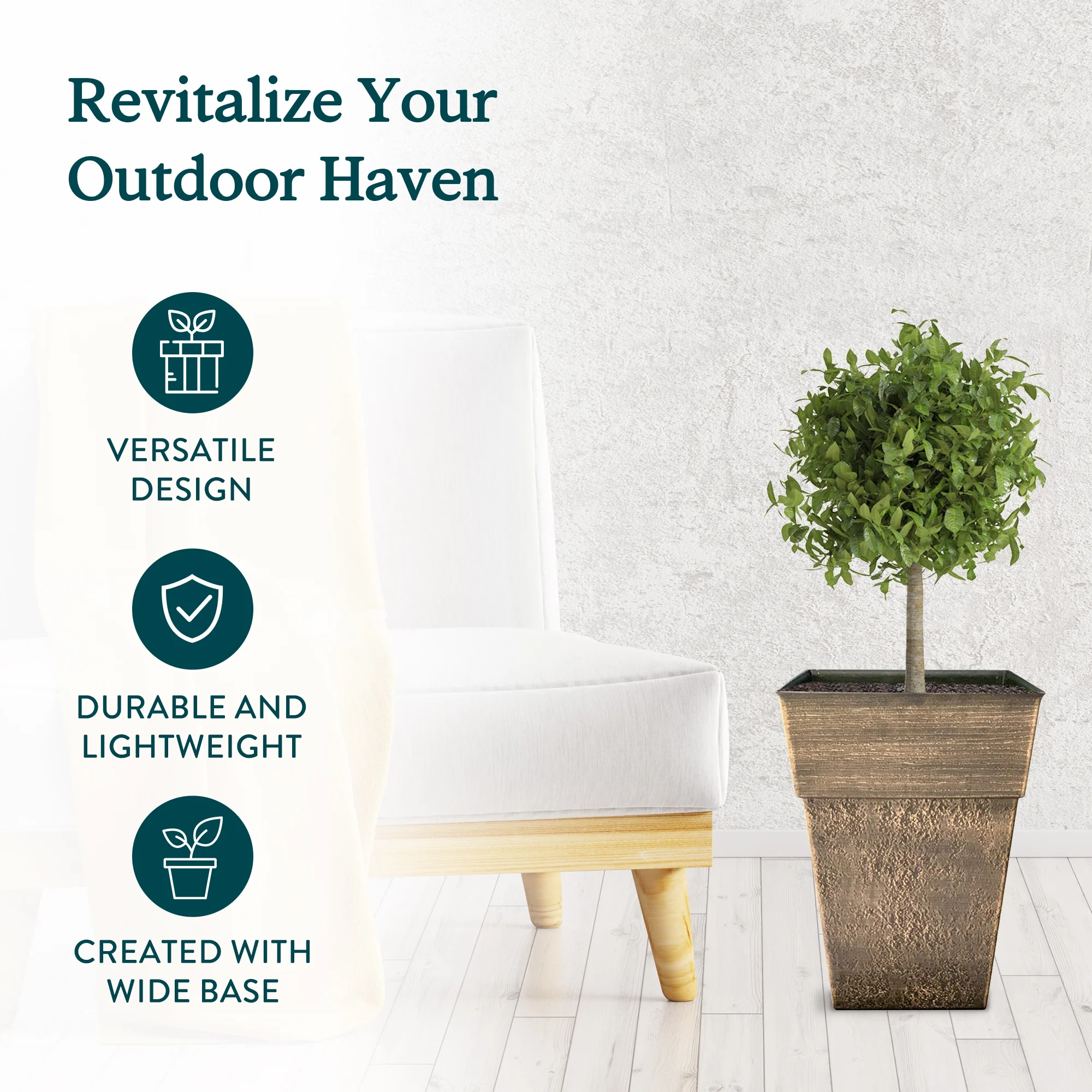 The HC Companies Avino 16 Inch Square Resin Planter Pot, Celtic Bronze