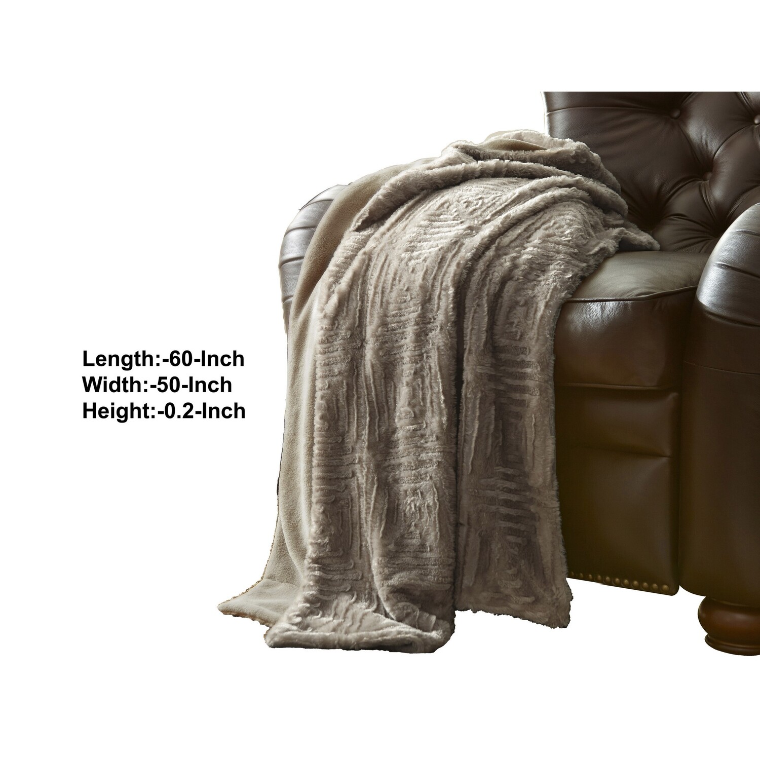 Benjara Treviso Faux Fur Throw with Fret Pattern The Urban Port, Beige