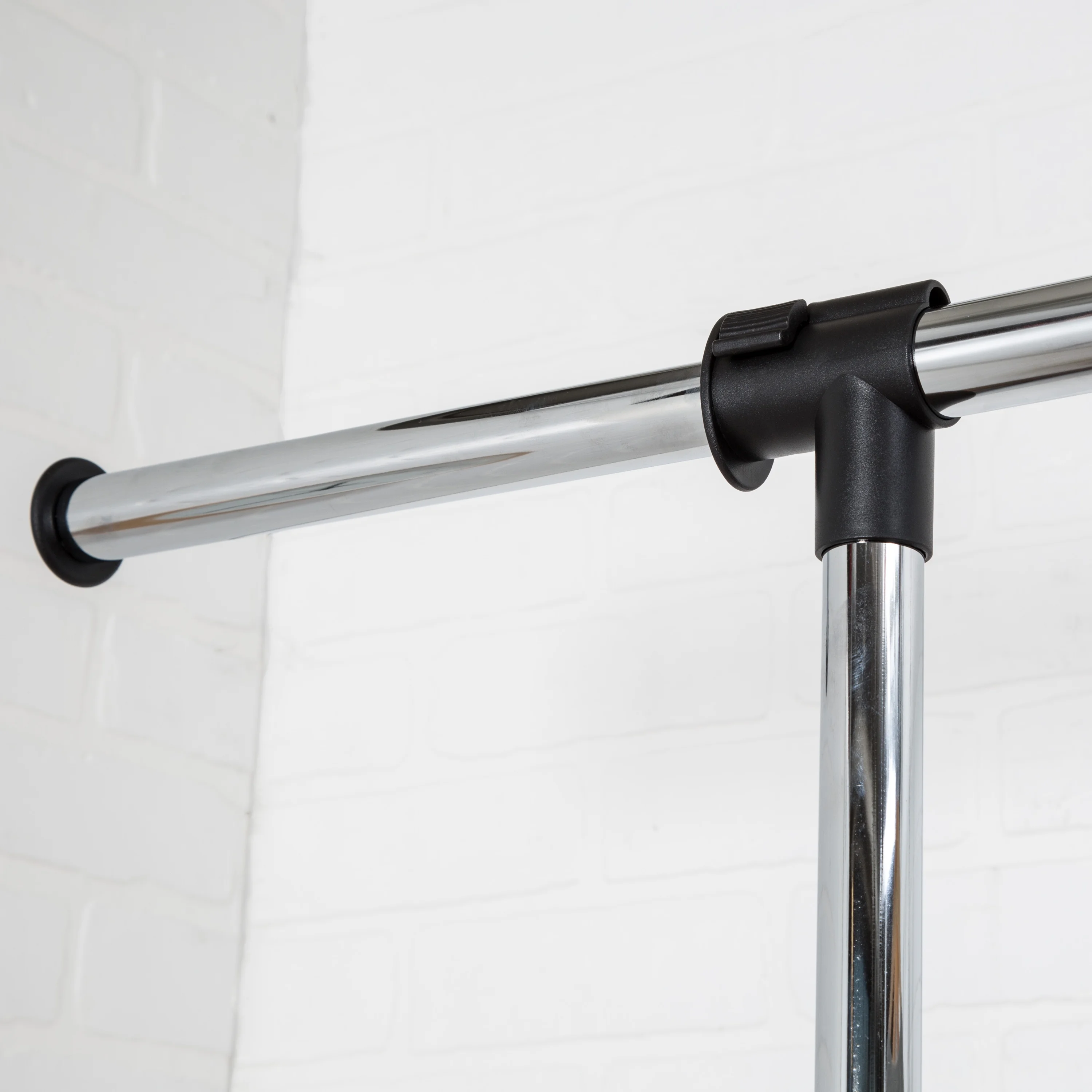 Expandable Dual Rod Garment Rack with Wheels, Chrome/Black