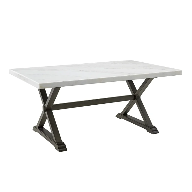 Pemberly Row Traditional Landon Marble Top Dining Table in White