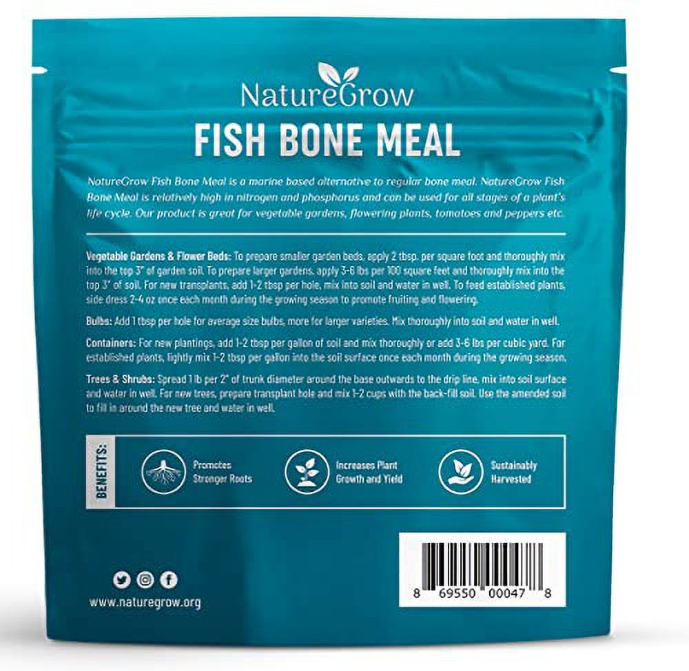 Fish Bone Meal Fertilizer-6-14-0 Natural Plant Food Source of Nitrogen and Phosphorus for Organic Gardening (6LB)