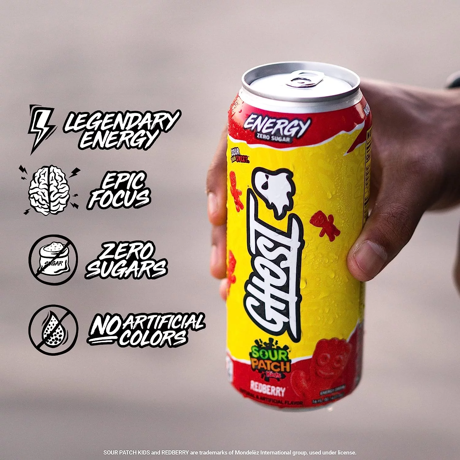 GHOST Zero Sugar Energy Drink, SOUR PATCH KIDS Redberry, 16 oz Can, 12 Pk