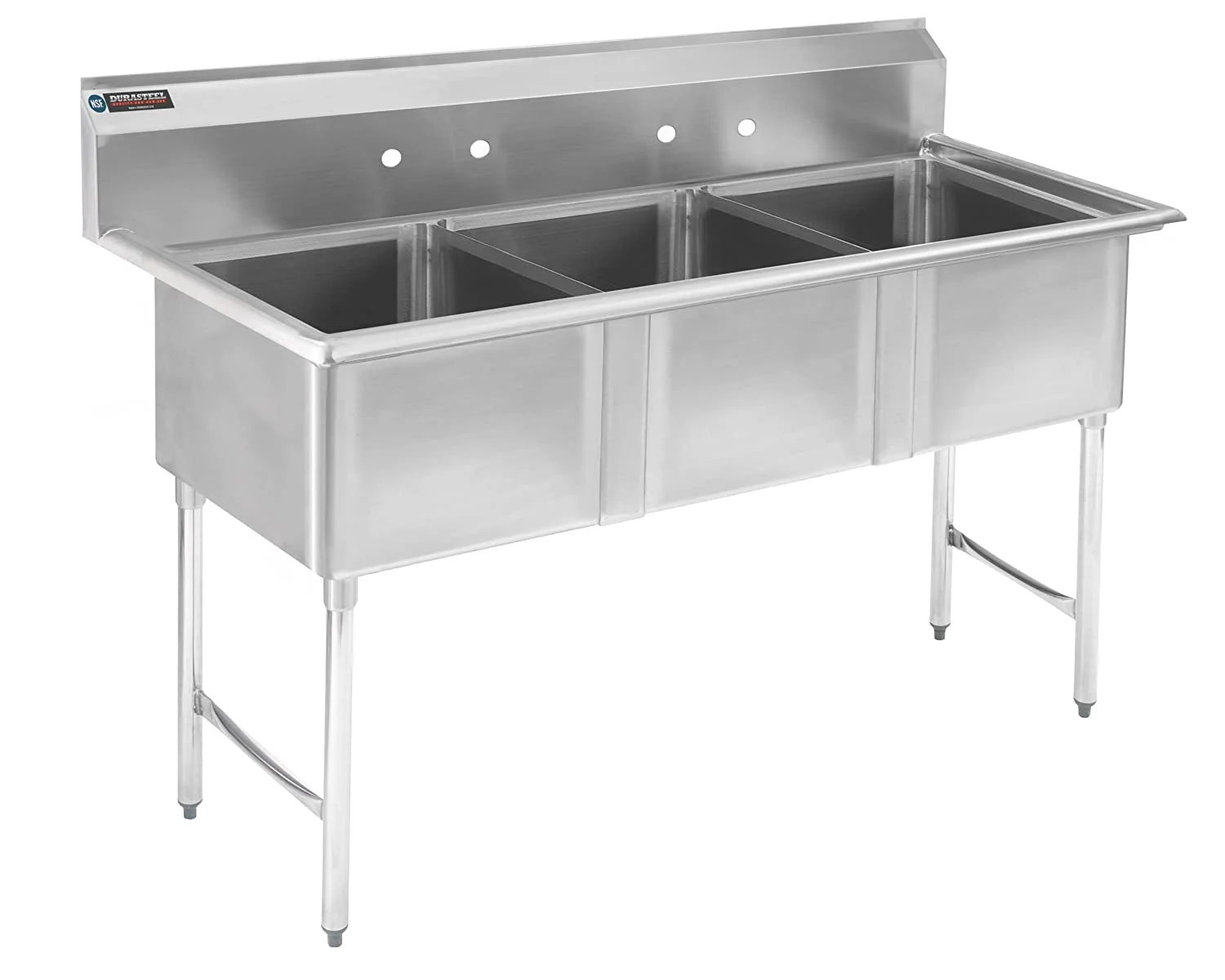 Stainless Steel Commercial Kitchen Sink - DuraSteel 3 Compartment Utility Sink w/ Cross Bracing Legs - Triple 24
